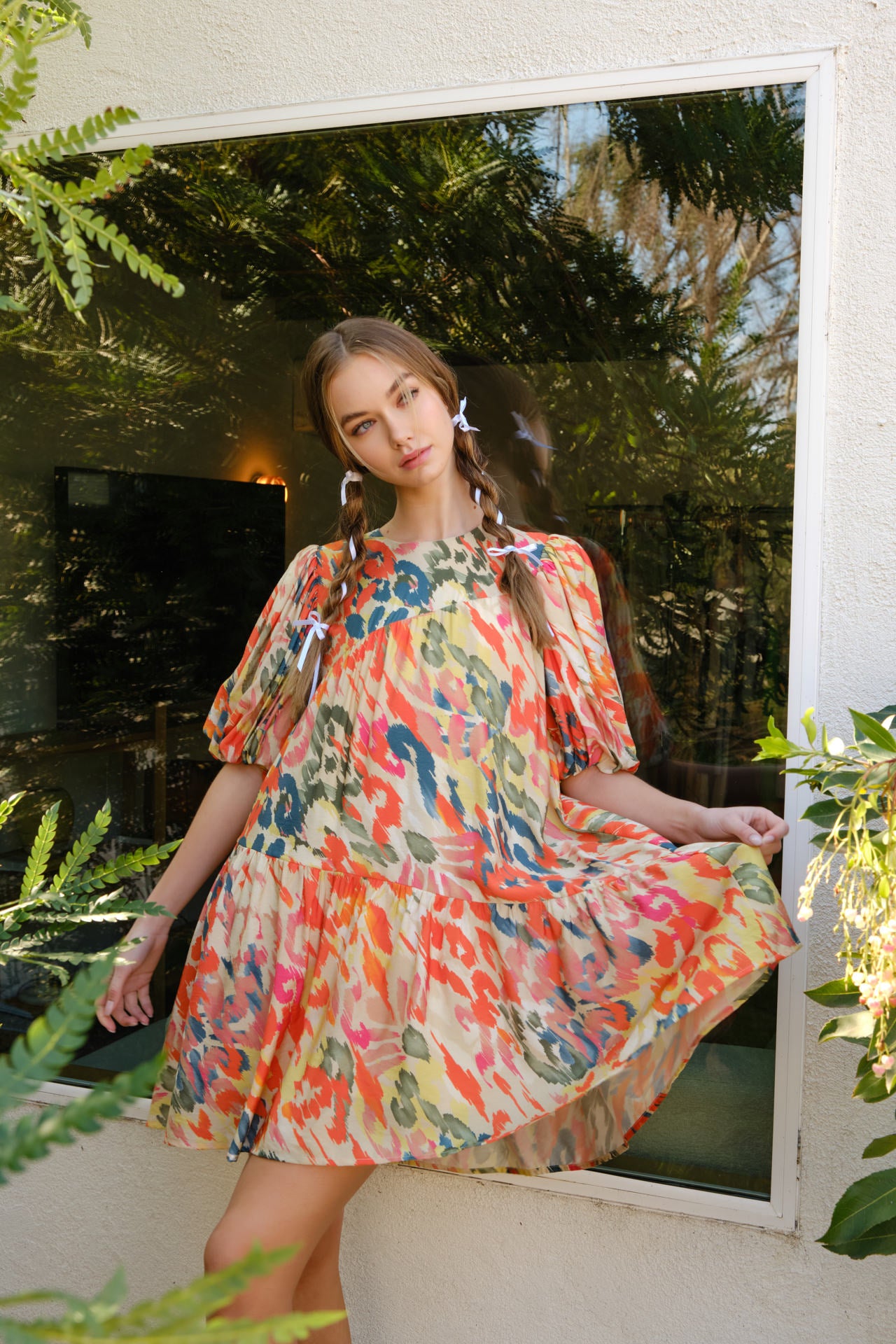 Audrey Tiered Mini Dress With Puff Sleeve
