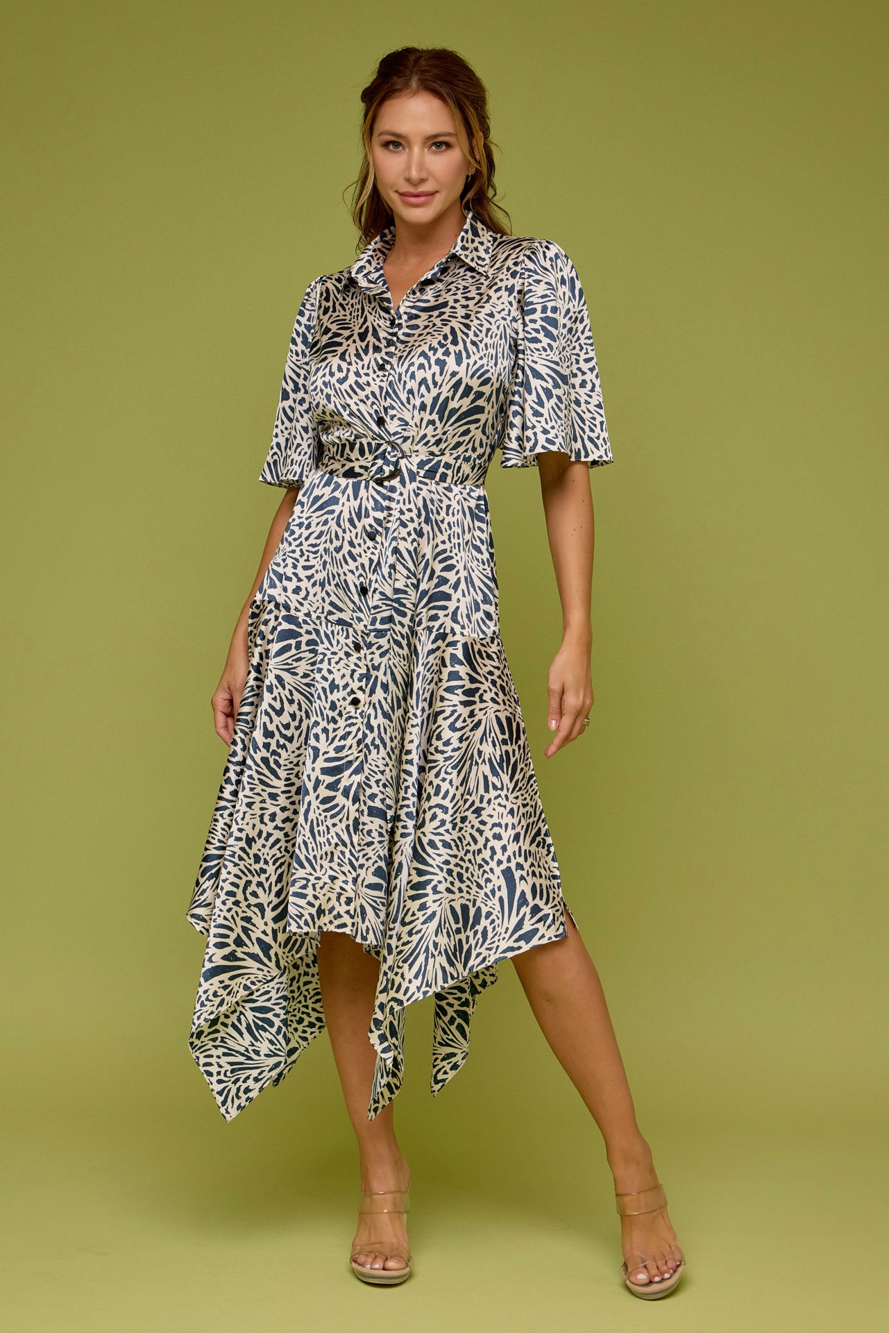 Celestial Bloom Front Tie Midi Dress