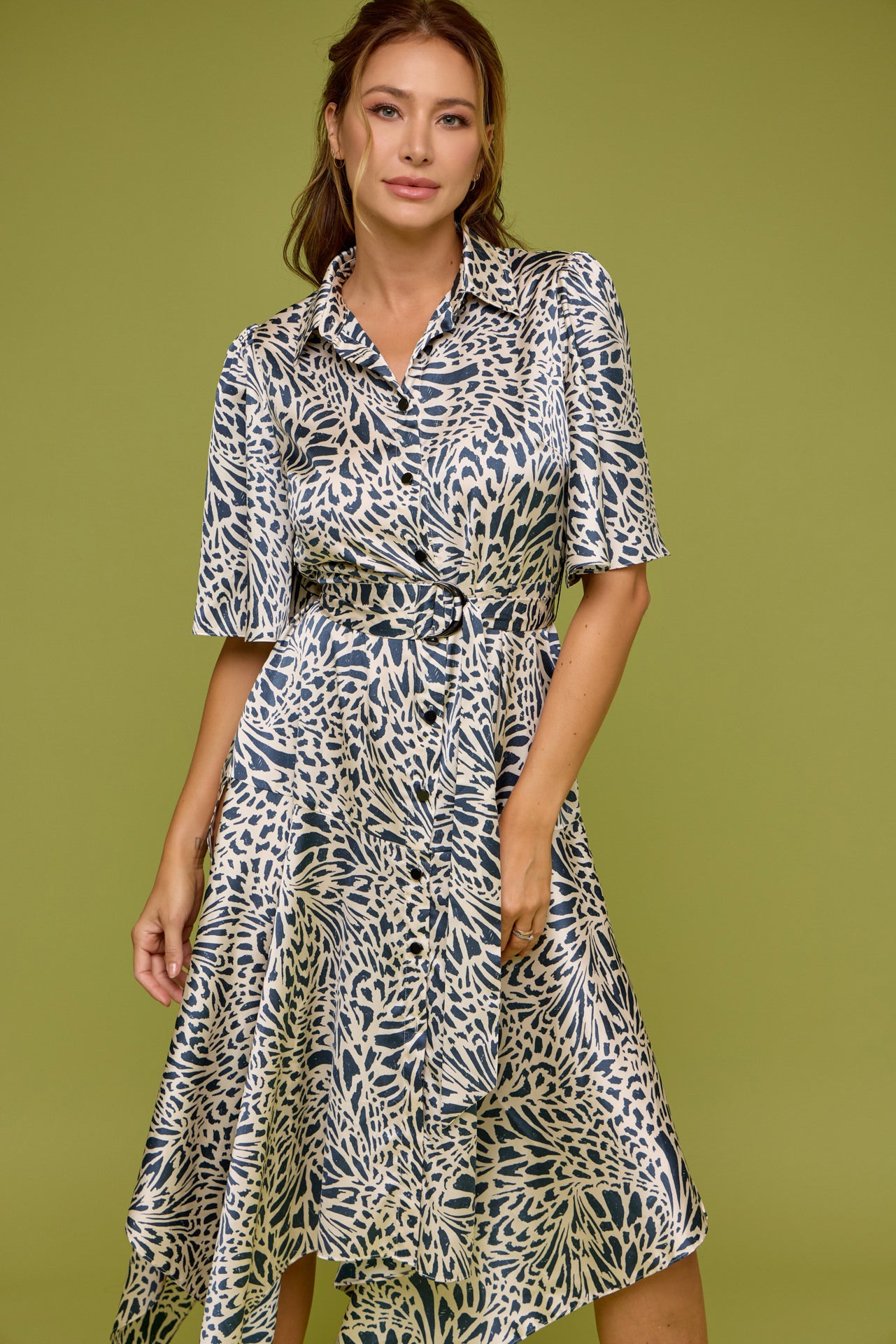 Celestial Bloom Front Tie Midi Dress
