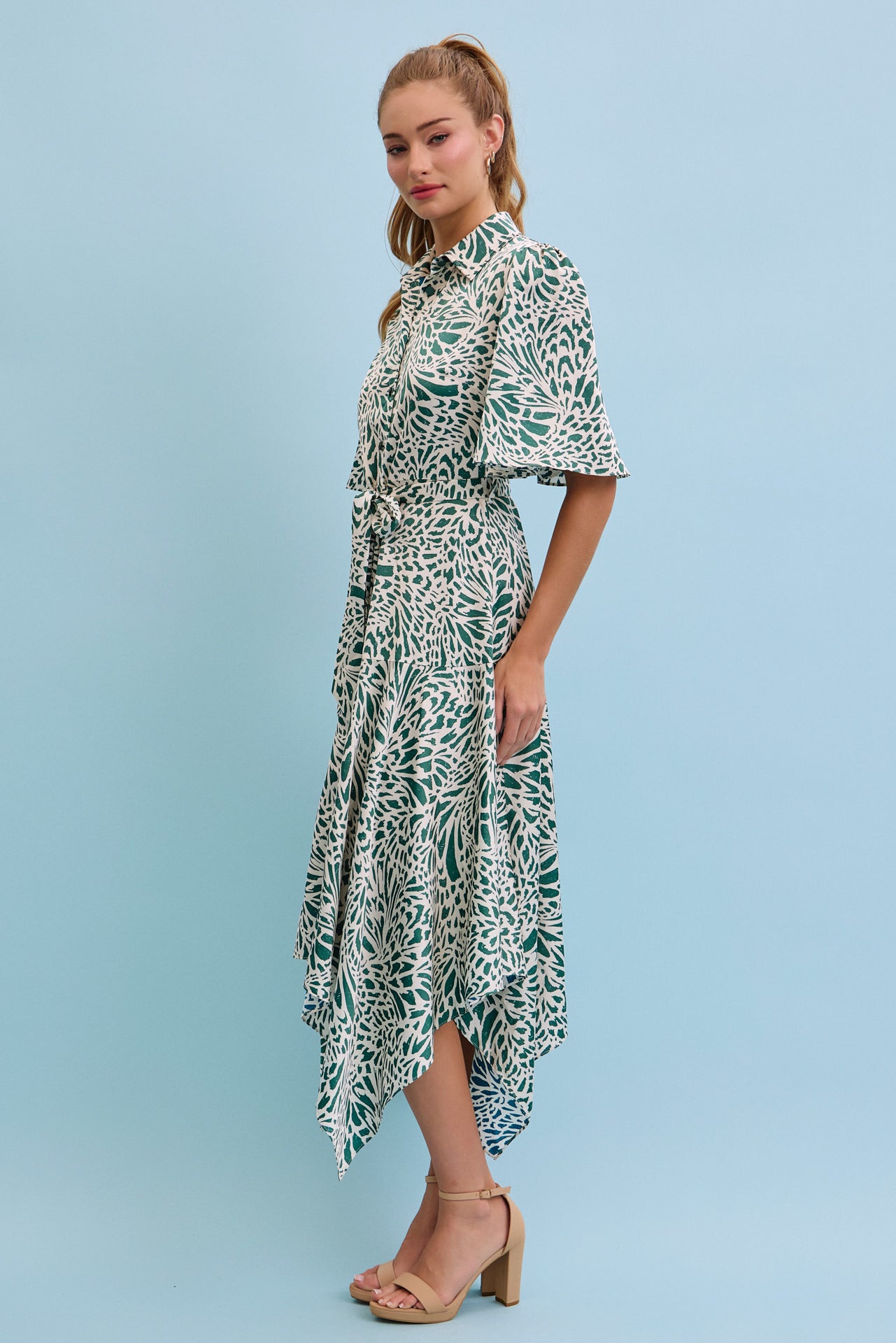 Celestial Bloom Front Tie Midi Dress