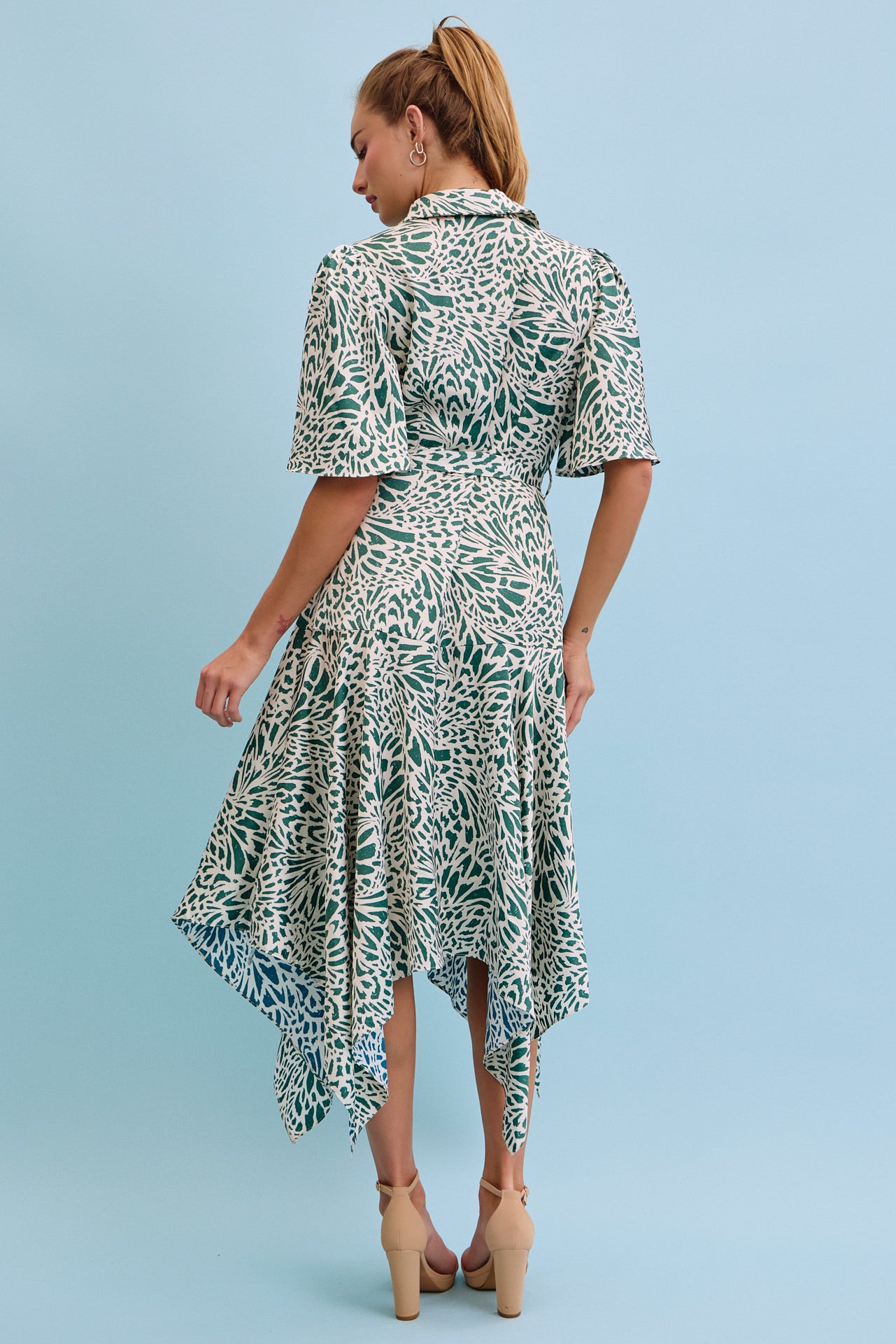 Celestial Bloom Front Tie Midi Dress