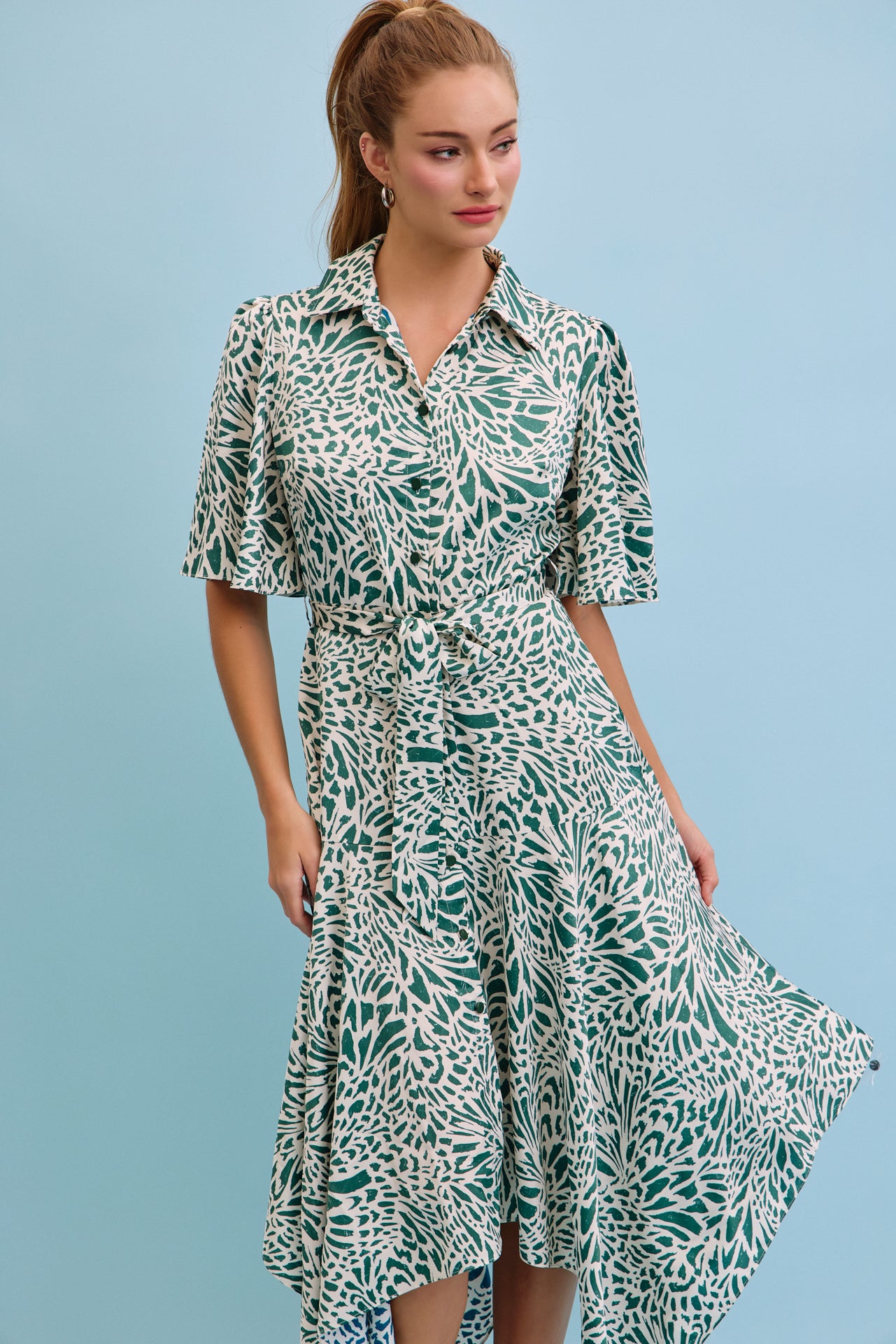 Celestial Bloom Front Tie Midi Dress