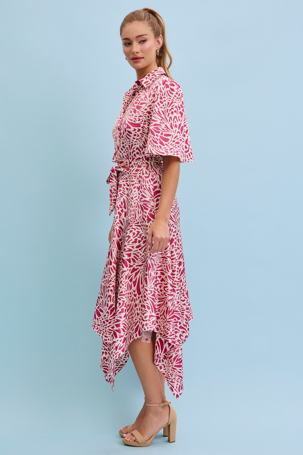 Celestial Bloom Front Tie Midi Dress