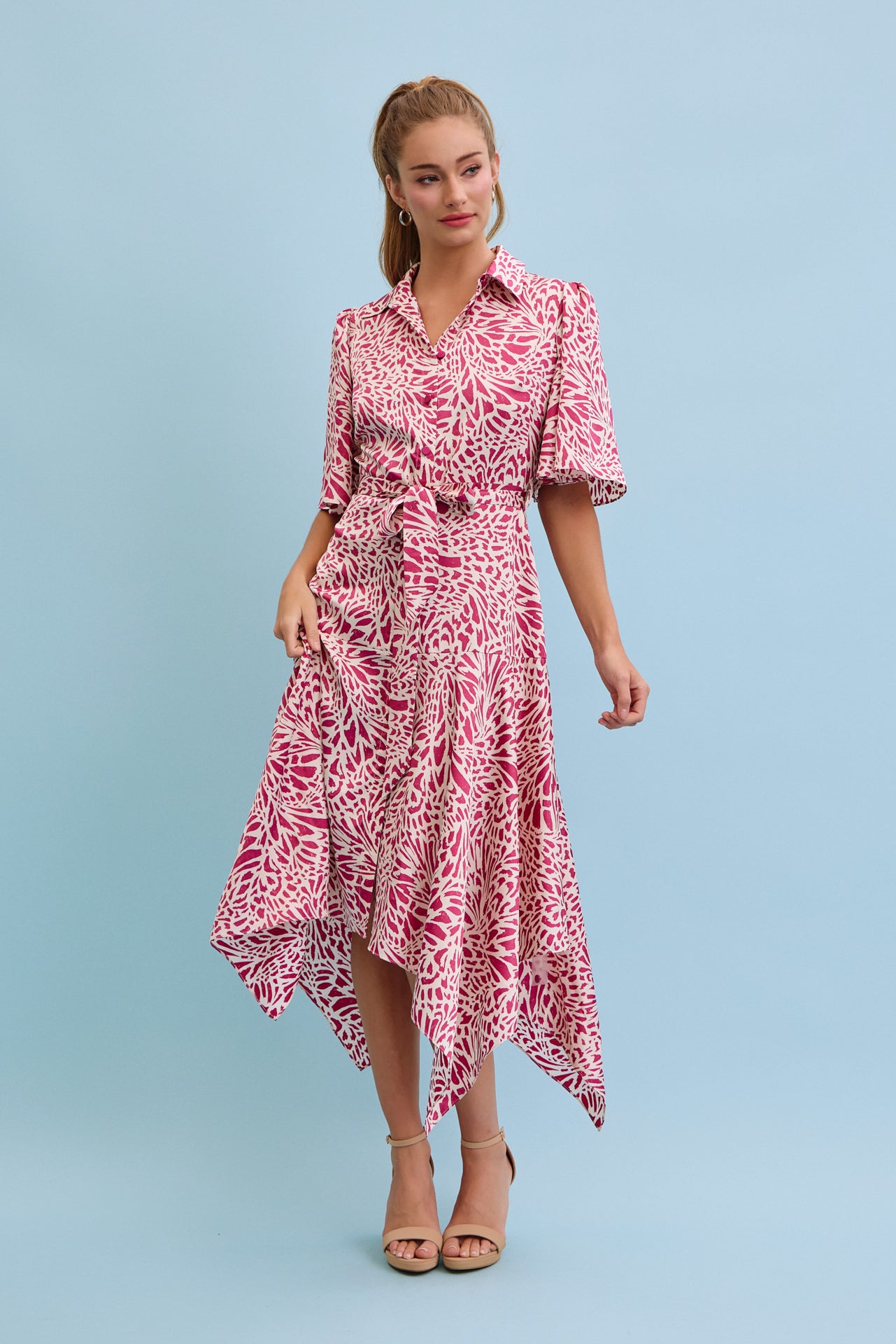 Celestial Bloom Front Tie Midi Dress