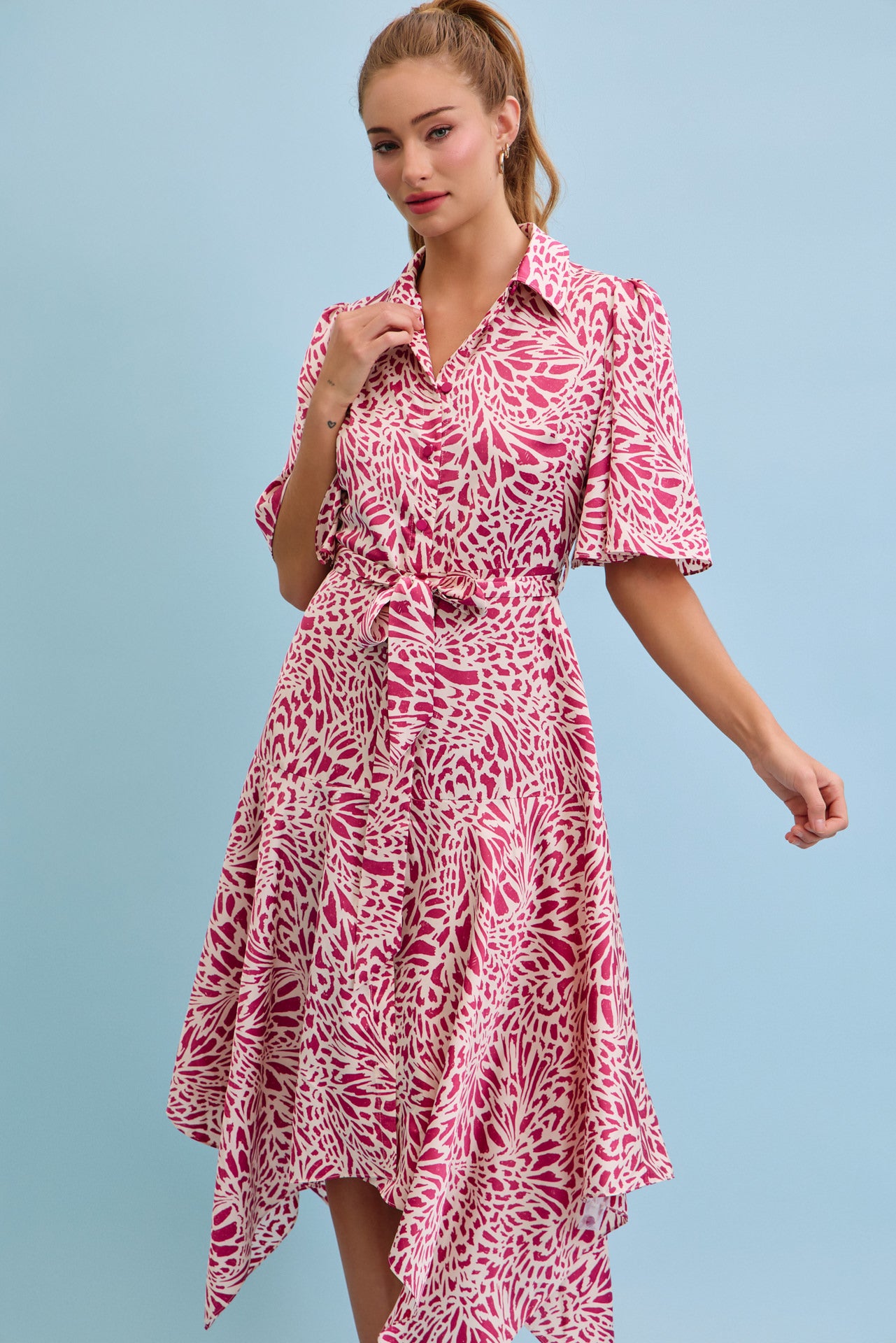 Celestial Bloom Front Tie Midi Dress
