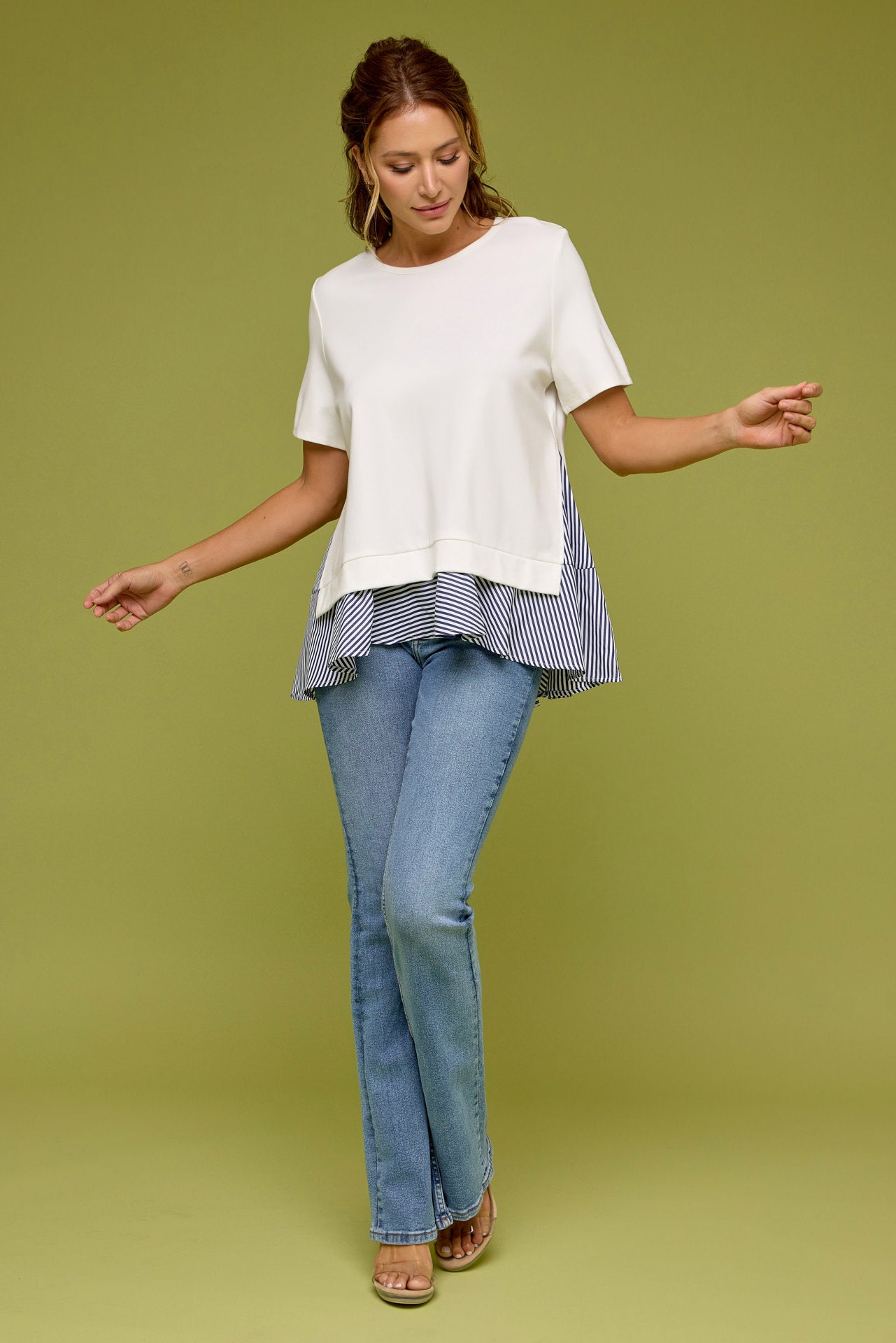 Penelope Short Sleeve Top With Stripe Contrast