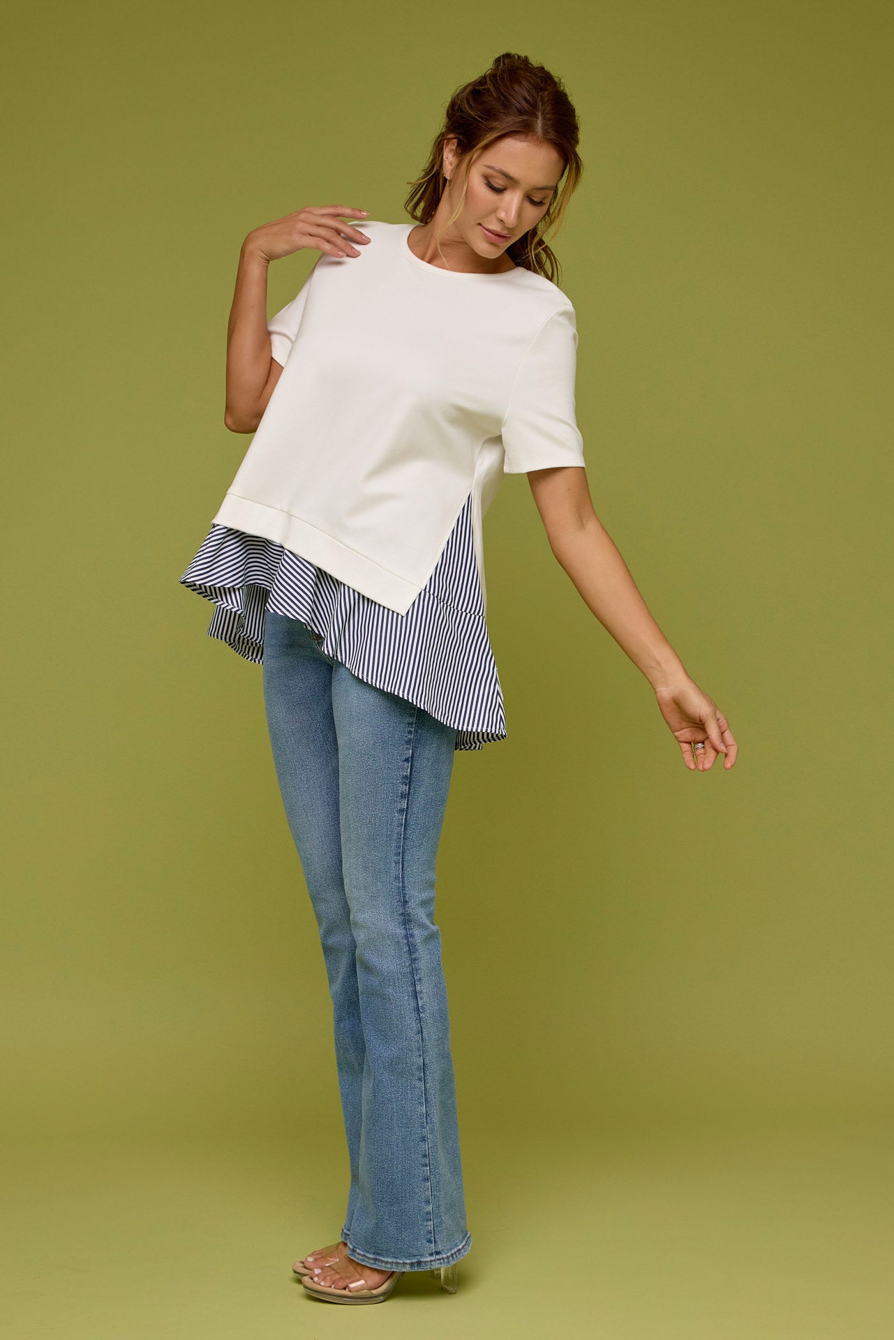 Penelope Short Sleeve Top With Stripe Contrast