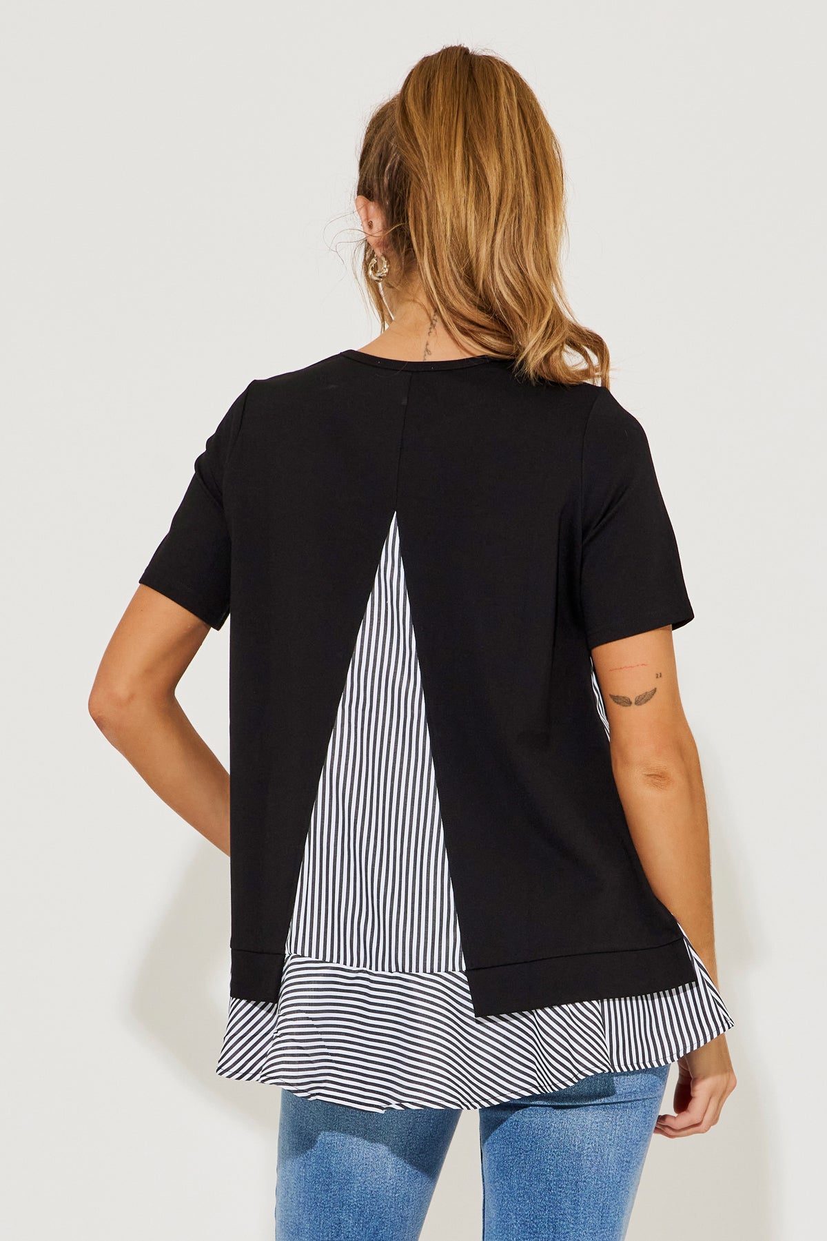 Penelope Short Sleeve Top With Stripe Contrast