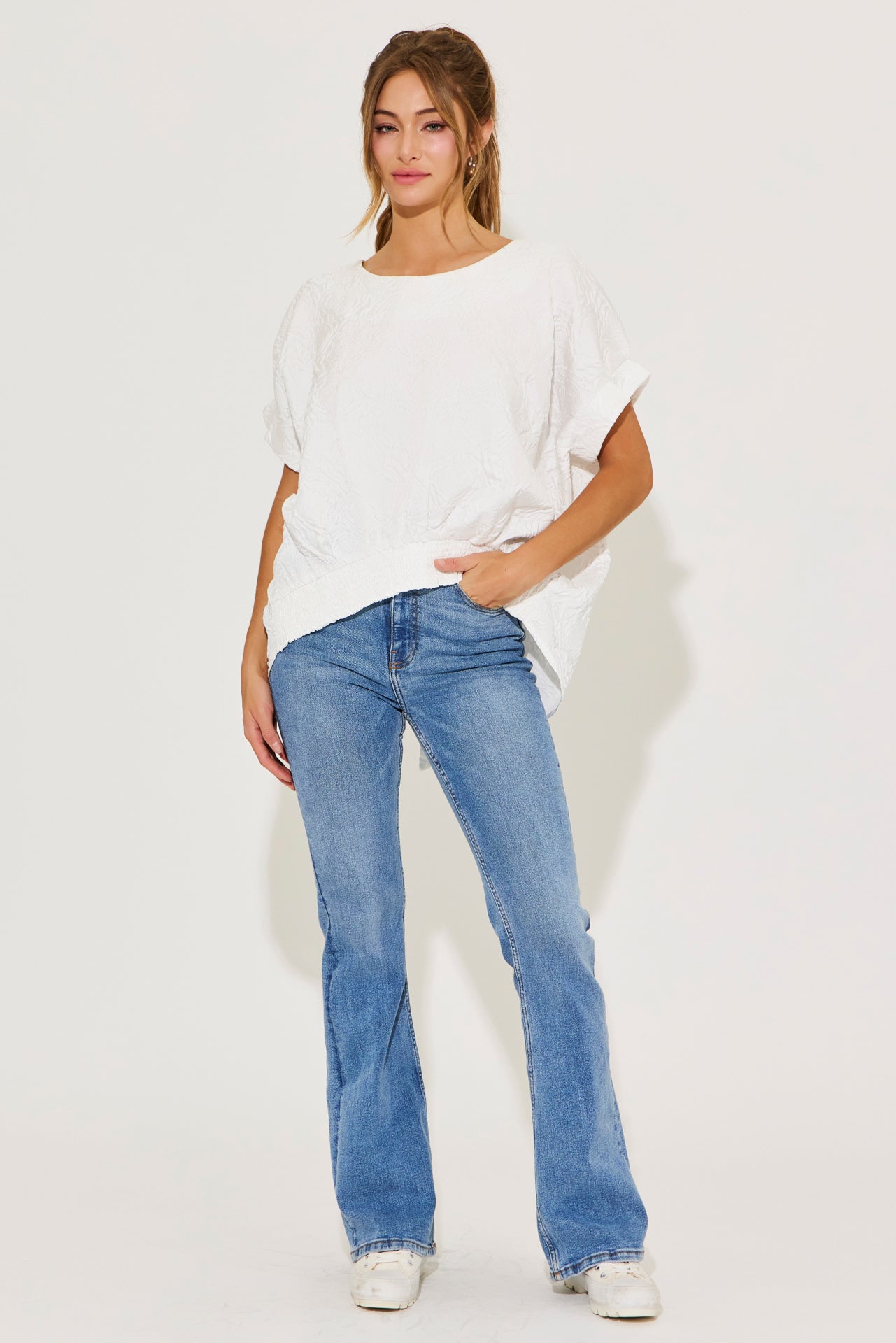 Oversized Dolman Rose Printed Sleeve Tie Back Top