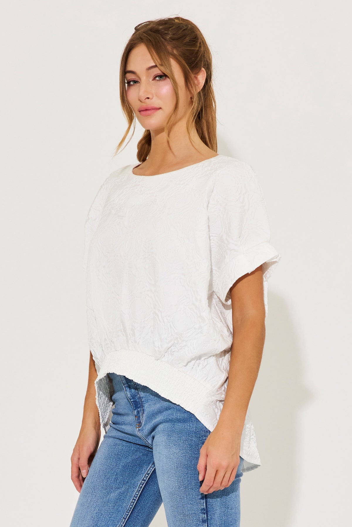 Oversized Dolman Rose Printed Sleeve Tie Back Top