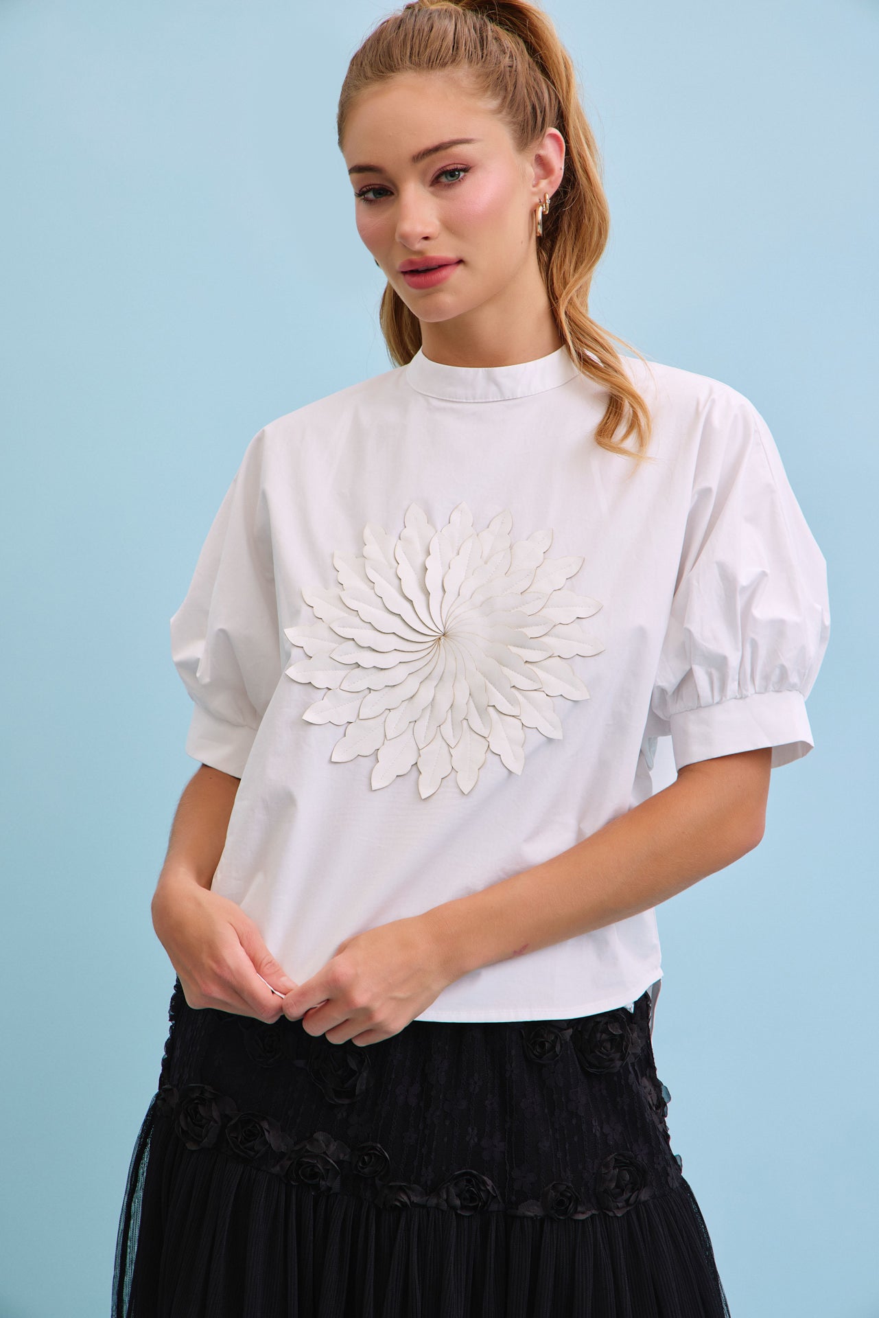 Aurielle Woven Short Sleeve With Pu Patch