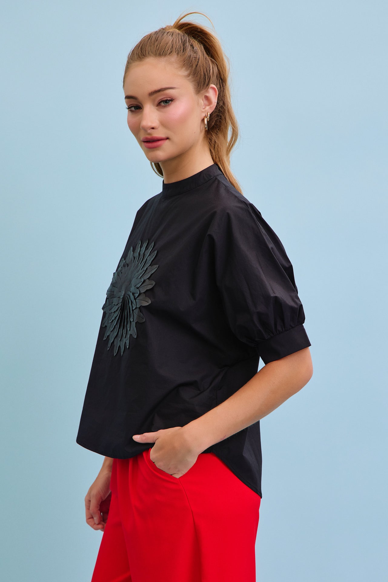 Aurielle Woven Short Sleeve With Pu Patch