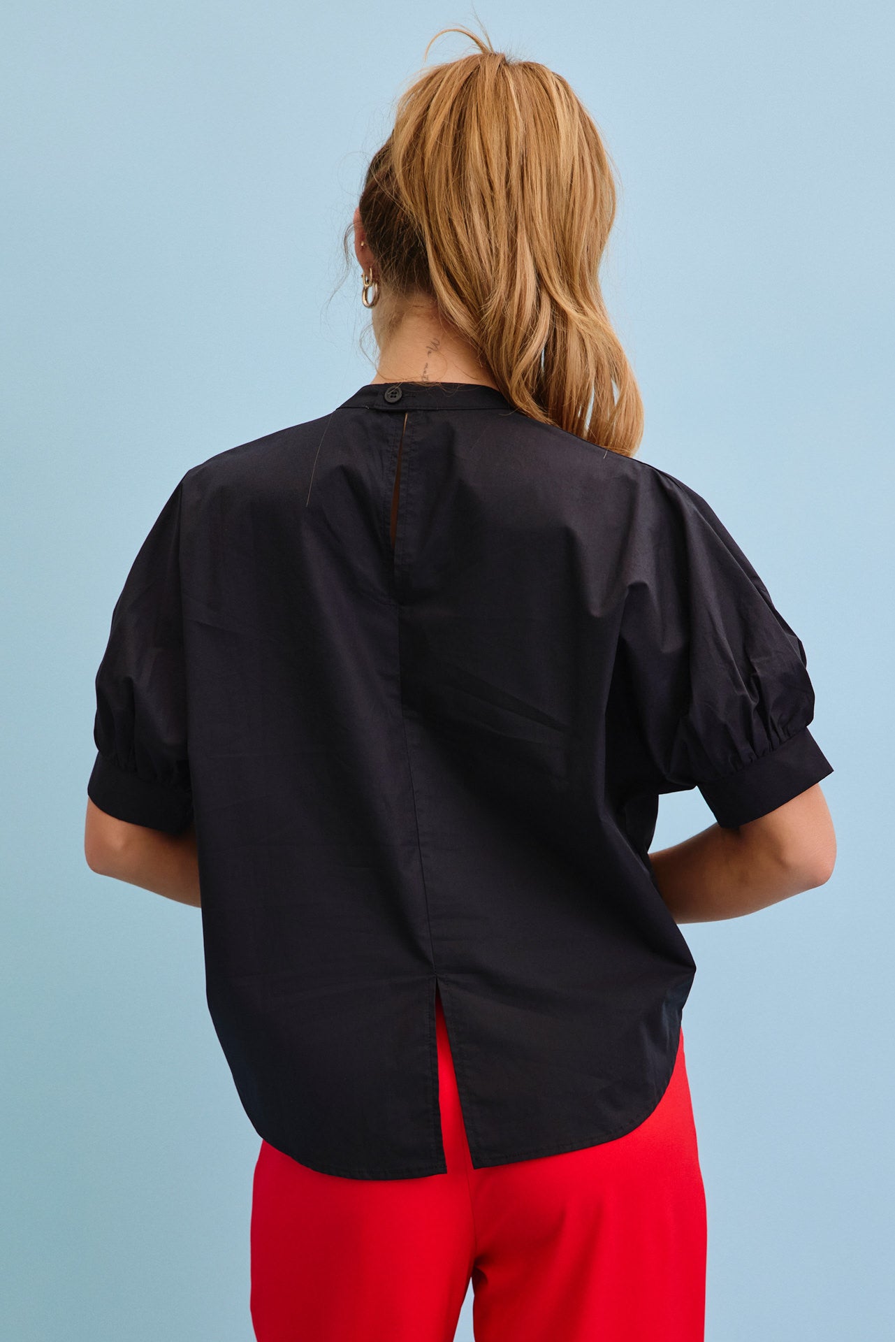 Aurielle Woven Short Sleeve With Pu Patch