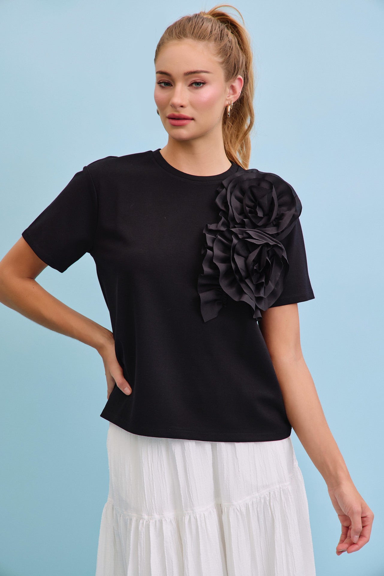 Bright Bloom Big Flower Short Sleeve Top