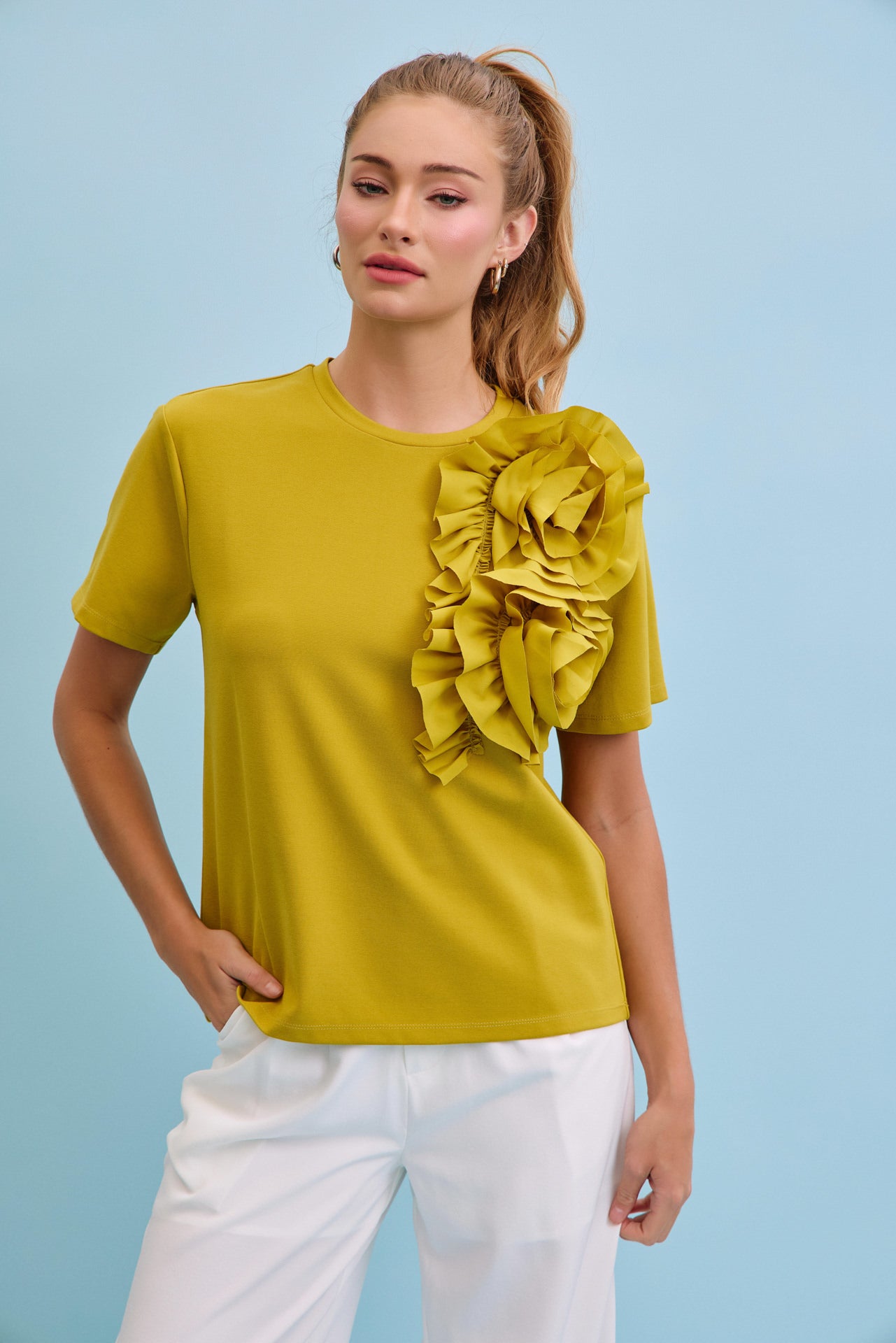 Bright Bloom Big Flower Short Sleeve Top
