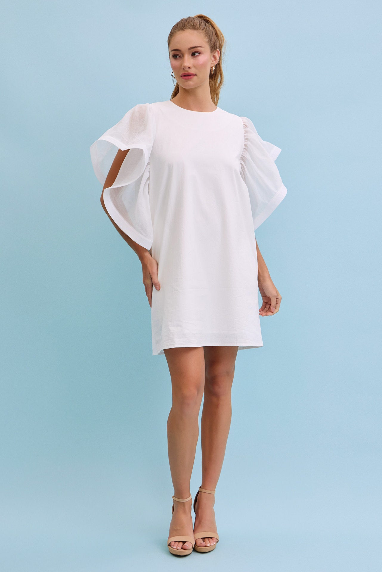 Airy Elegance Woven Oversized Sleeve Dress