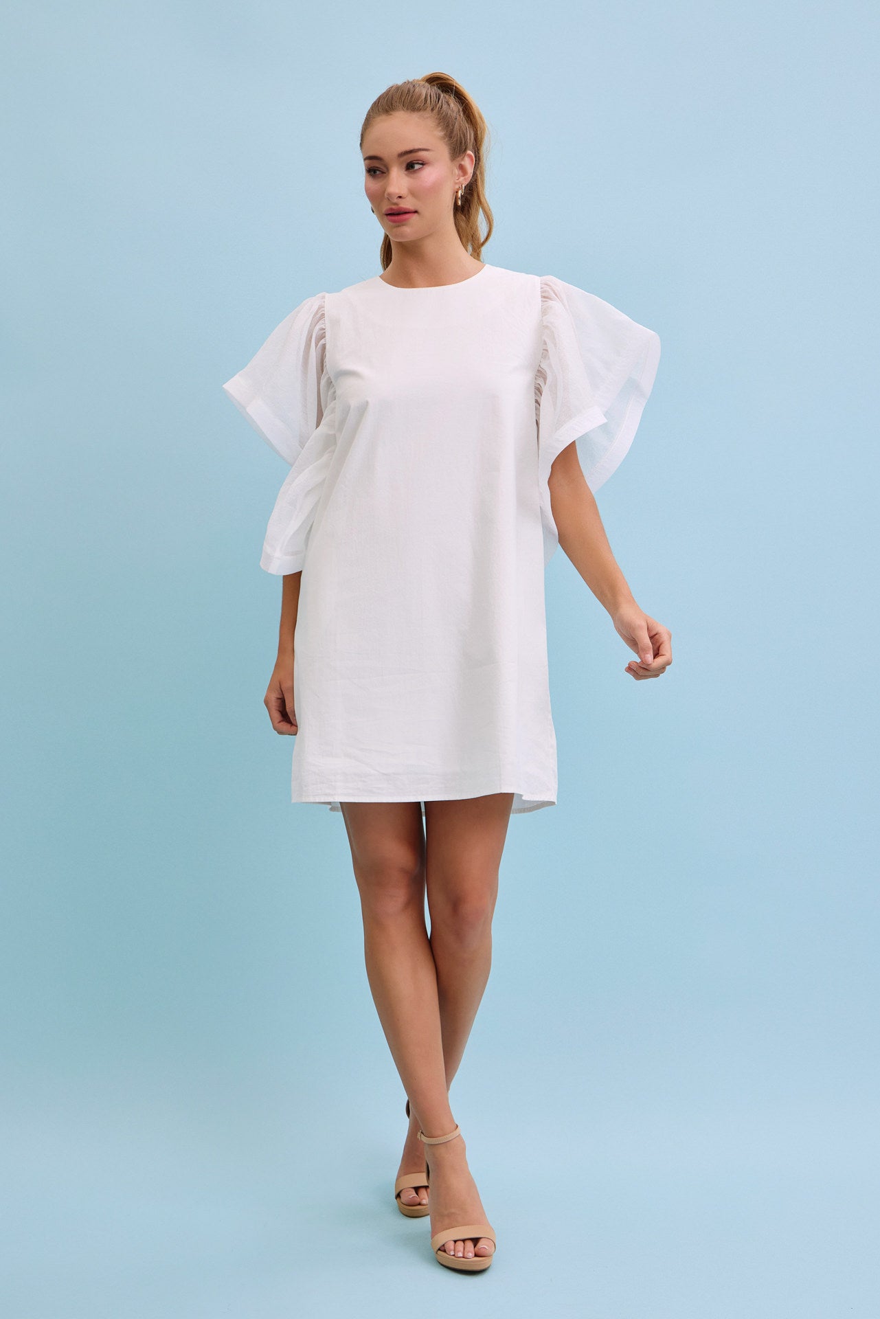 Airy Elegance Woven Oversized Sleeve Dress