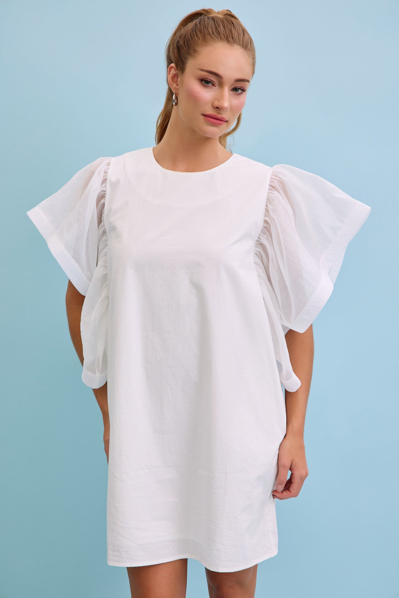 Airy Elegance Woven Oversized Sleeve Dress