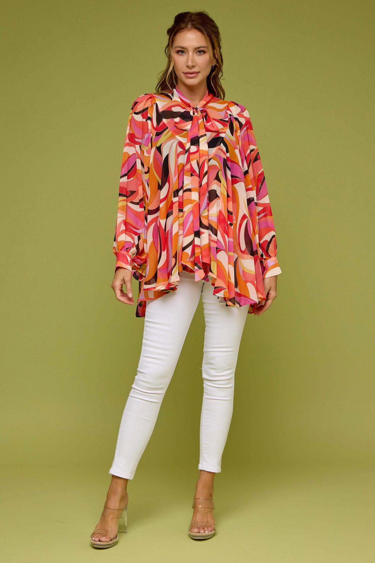 Neck Tied Front Long Sleeve Top