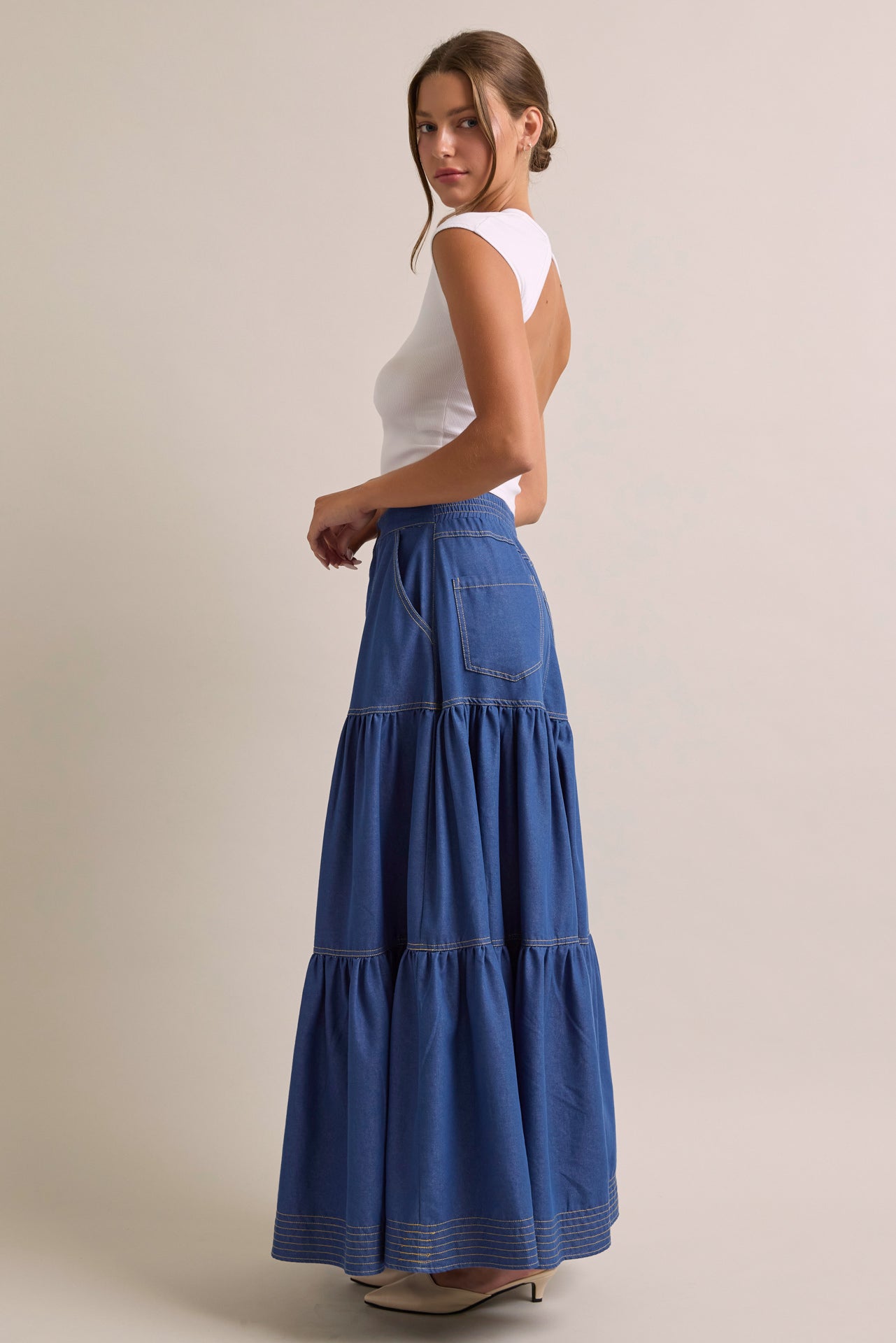 Eliza Denim Tiered Skirt