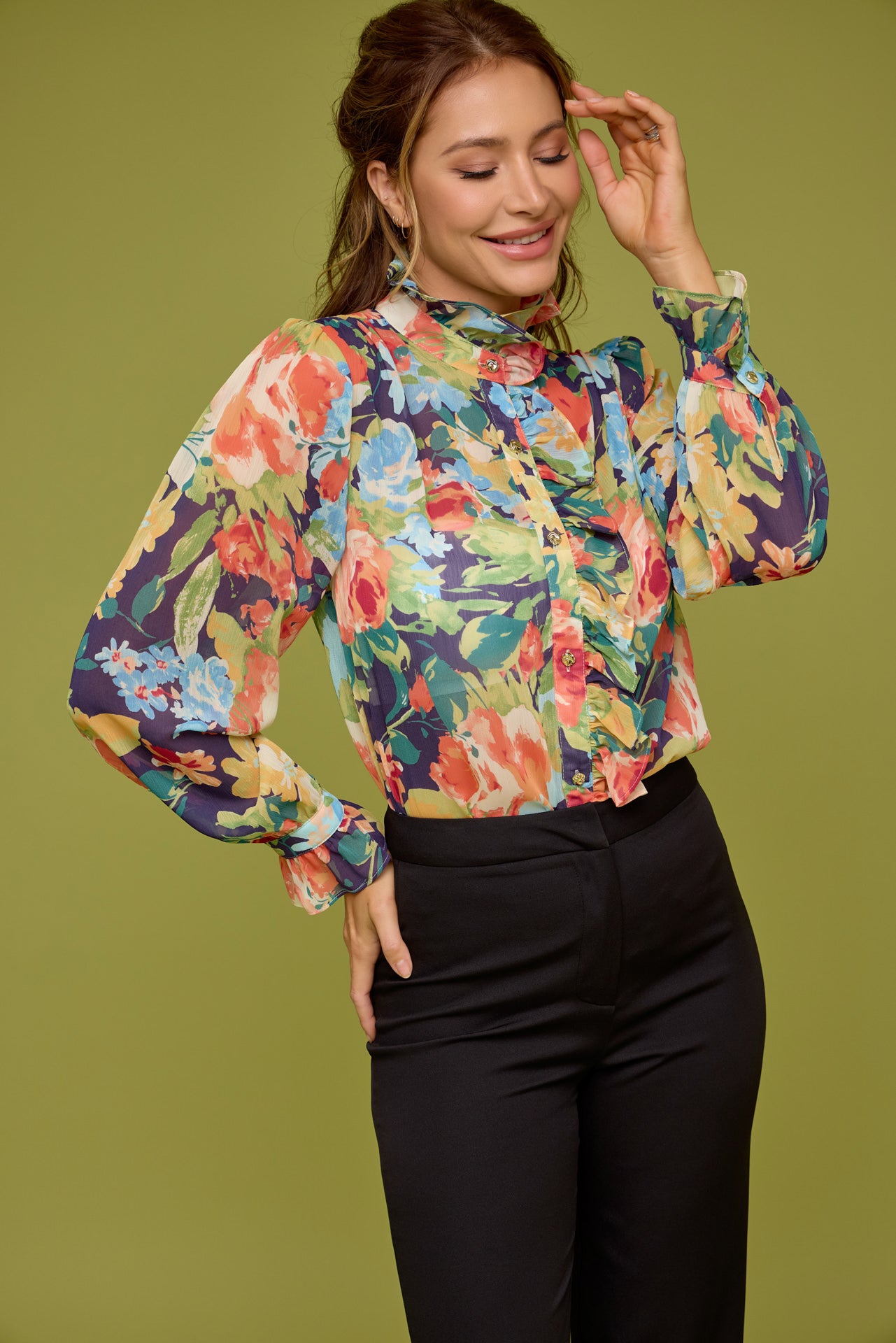 Printed chiffon Ruffled top