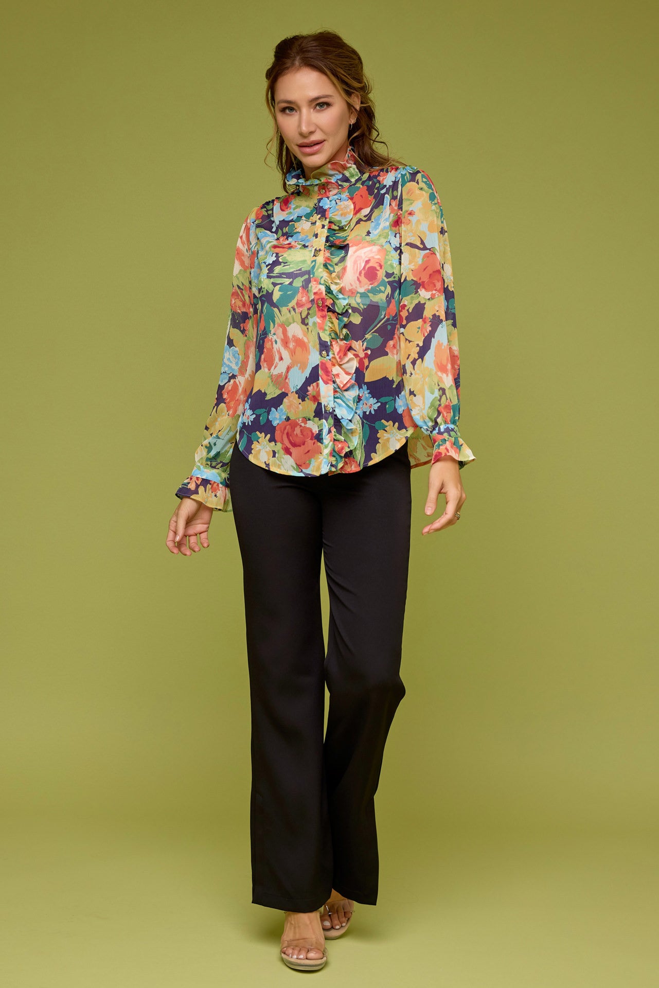 Printed chiffon Ruffled top