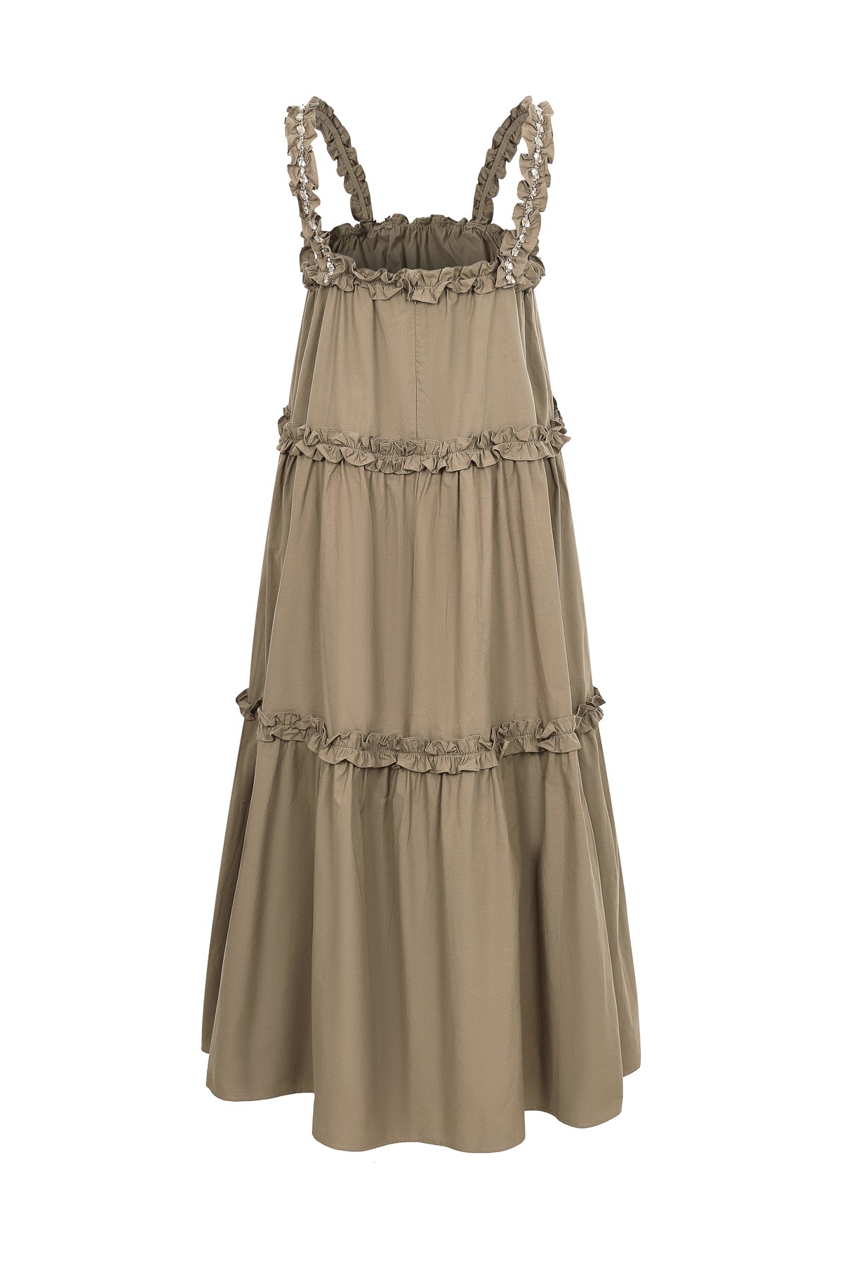 Ethereal Ruffle Elegance Dress With Rhinestone Detail