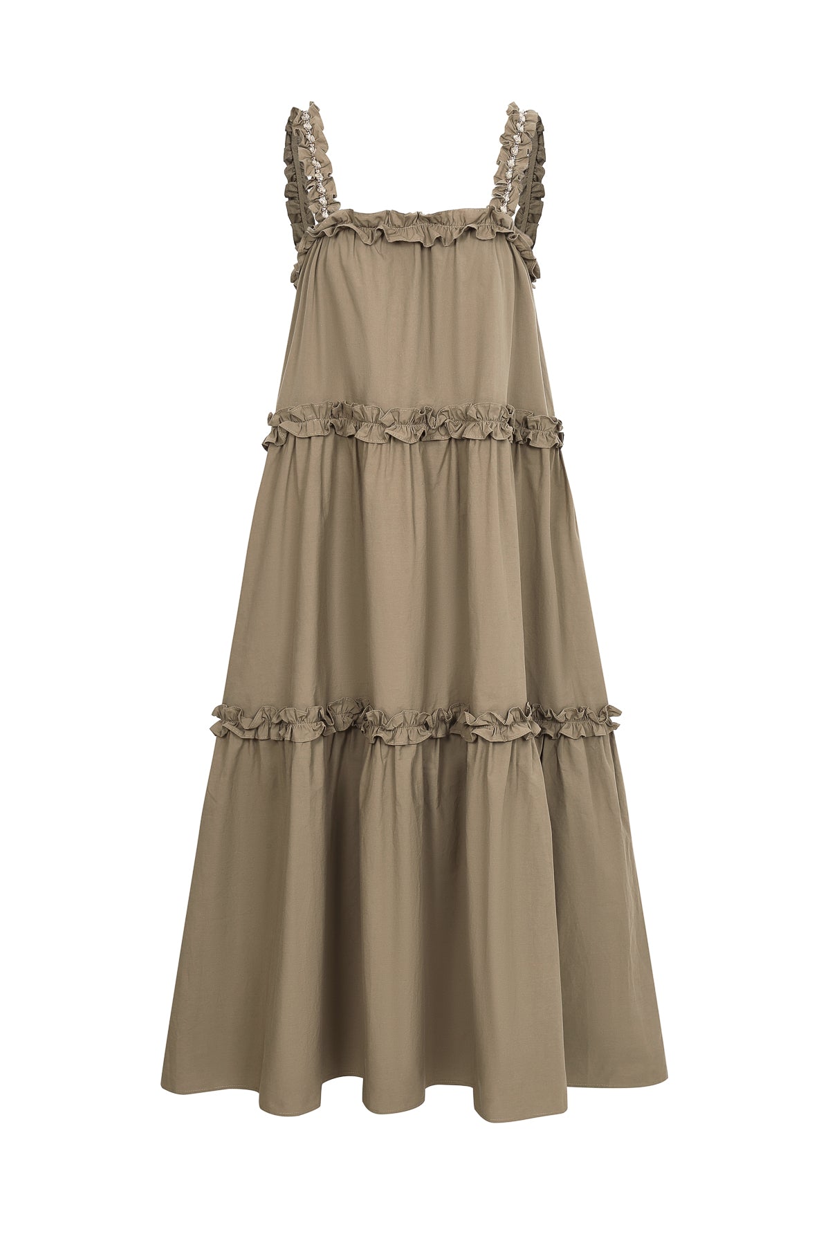 Ethereal Ruffle Elegance Dress With Rhinestone Detail