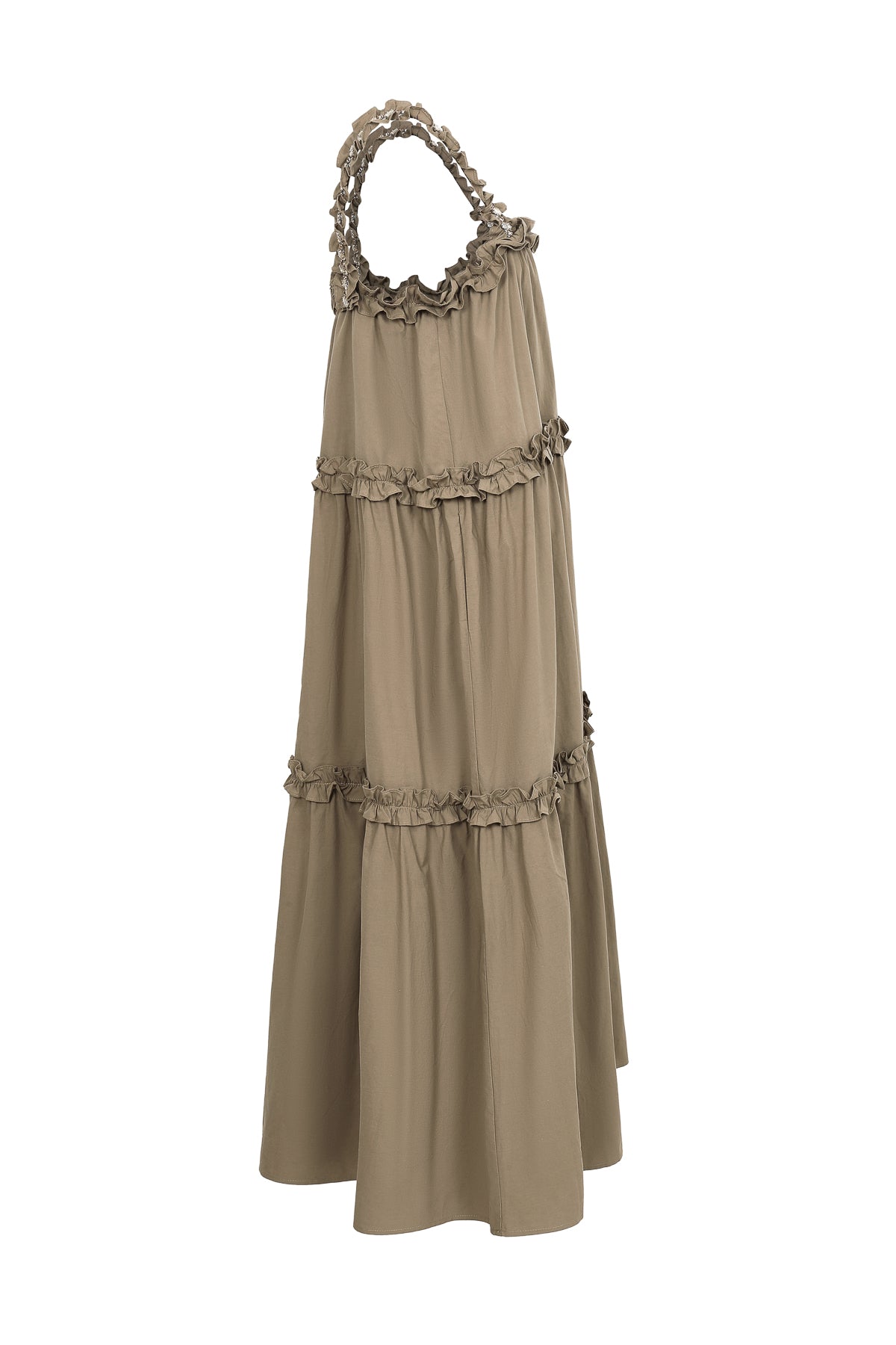Ethereal Ruffle Elegance Dress With Rhinestone Detail