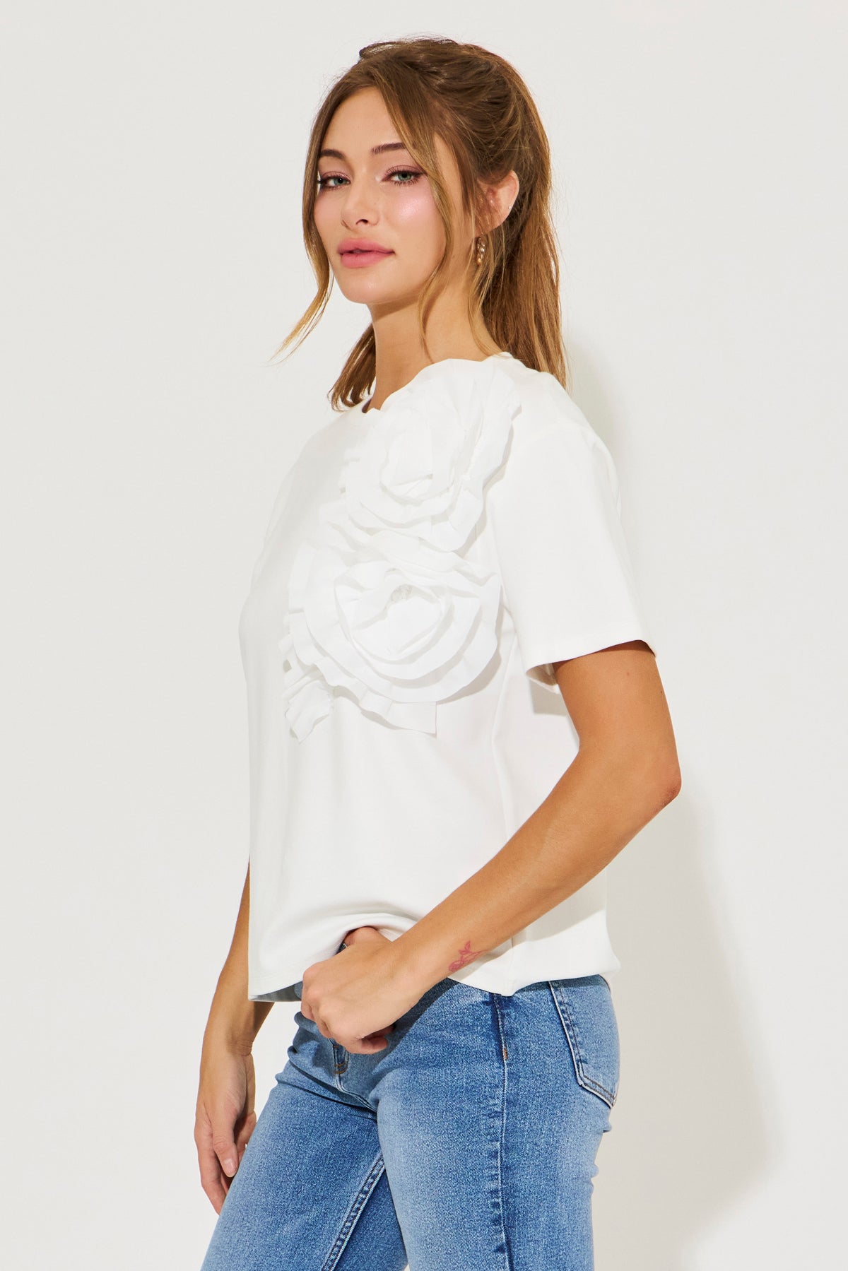 Bright Bloom Big Flower Short Sleeve Top