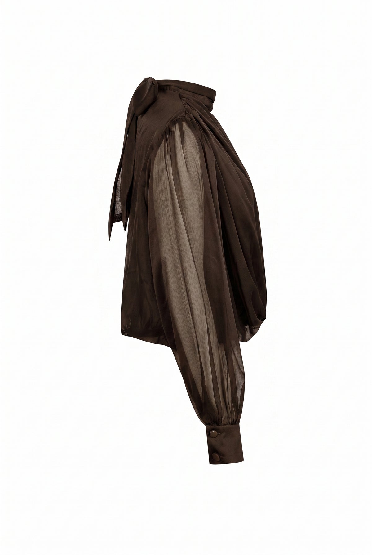 Semi Sheer Drapey Crossover Long Sleeve Blouse