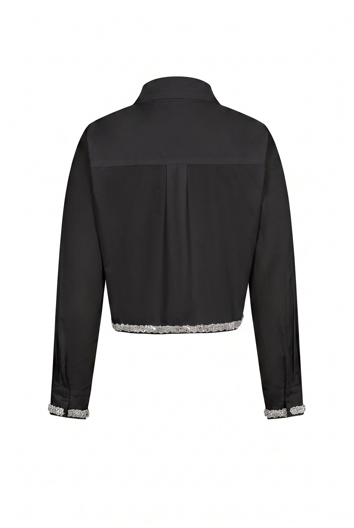Woven Crop Shirt With Rhinestone Hem