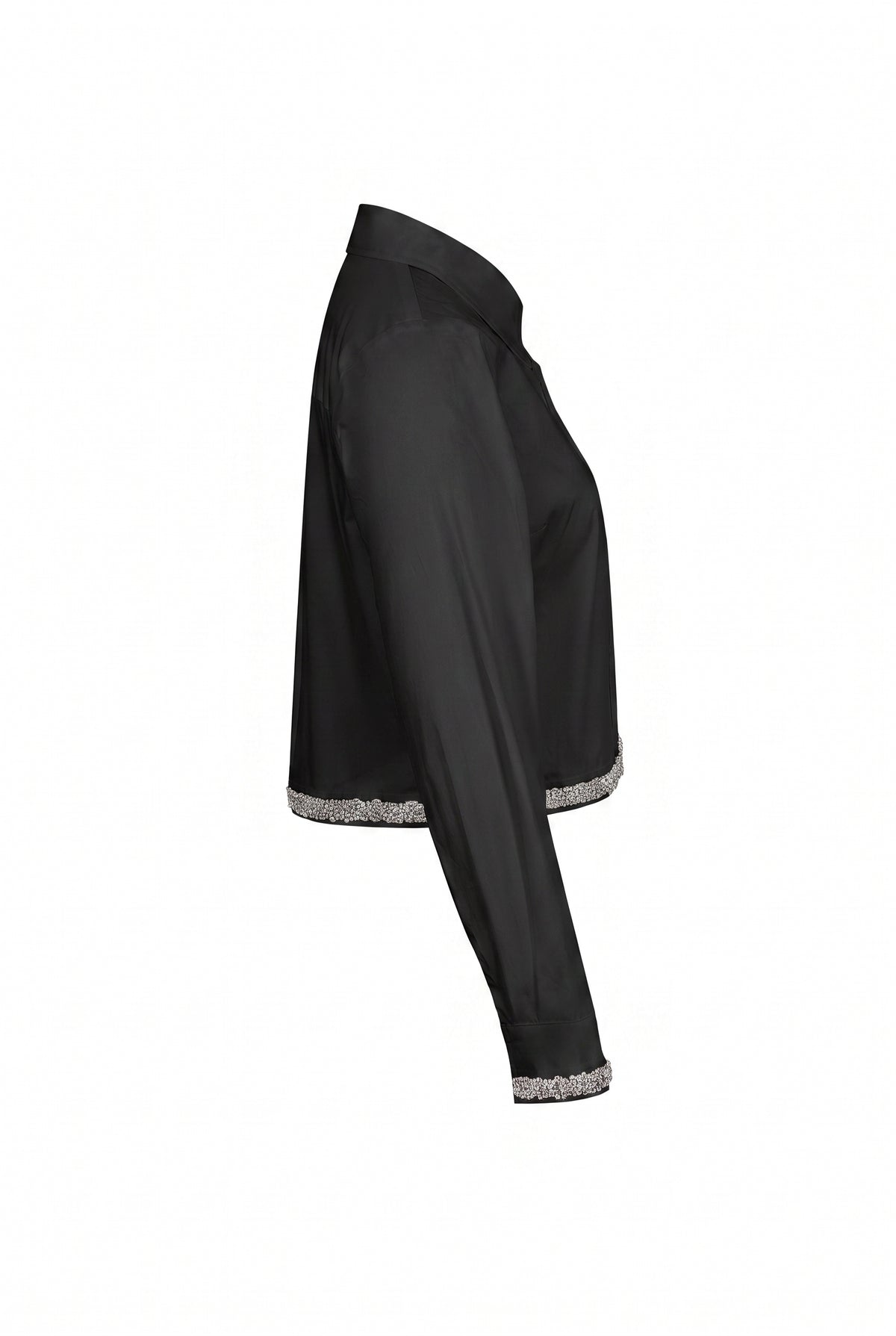 Woven Crop Shirt With Rhinestone Hem