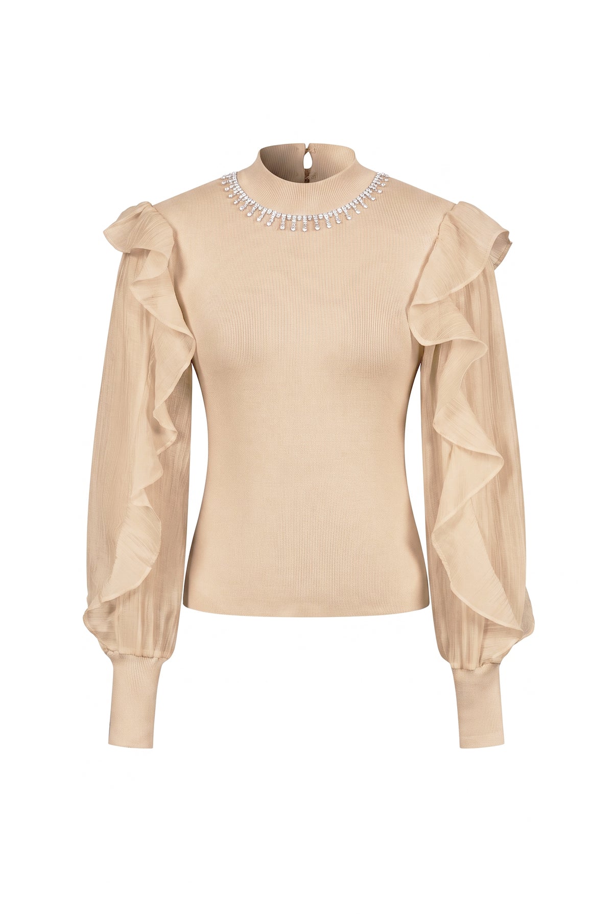 Embellished Woven Mix Sweater