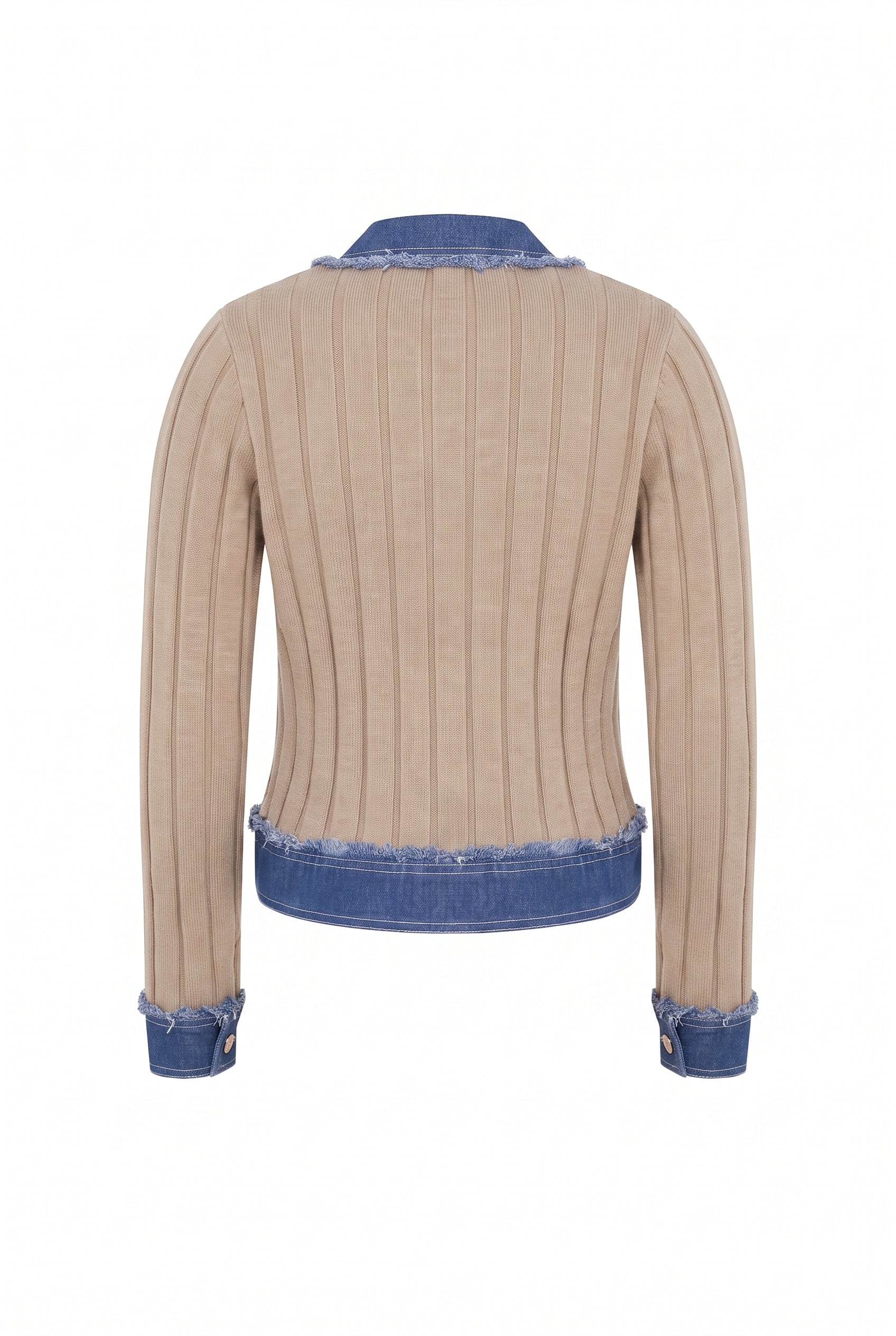 Rib Knit Denim Look Jacket With Contrast