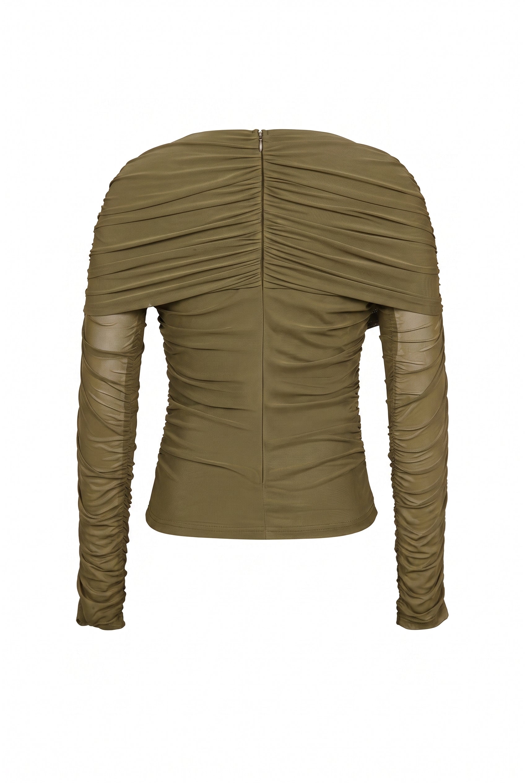Noemie Power Mesh Double Layer Draped Long Sleeve Top