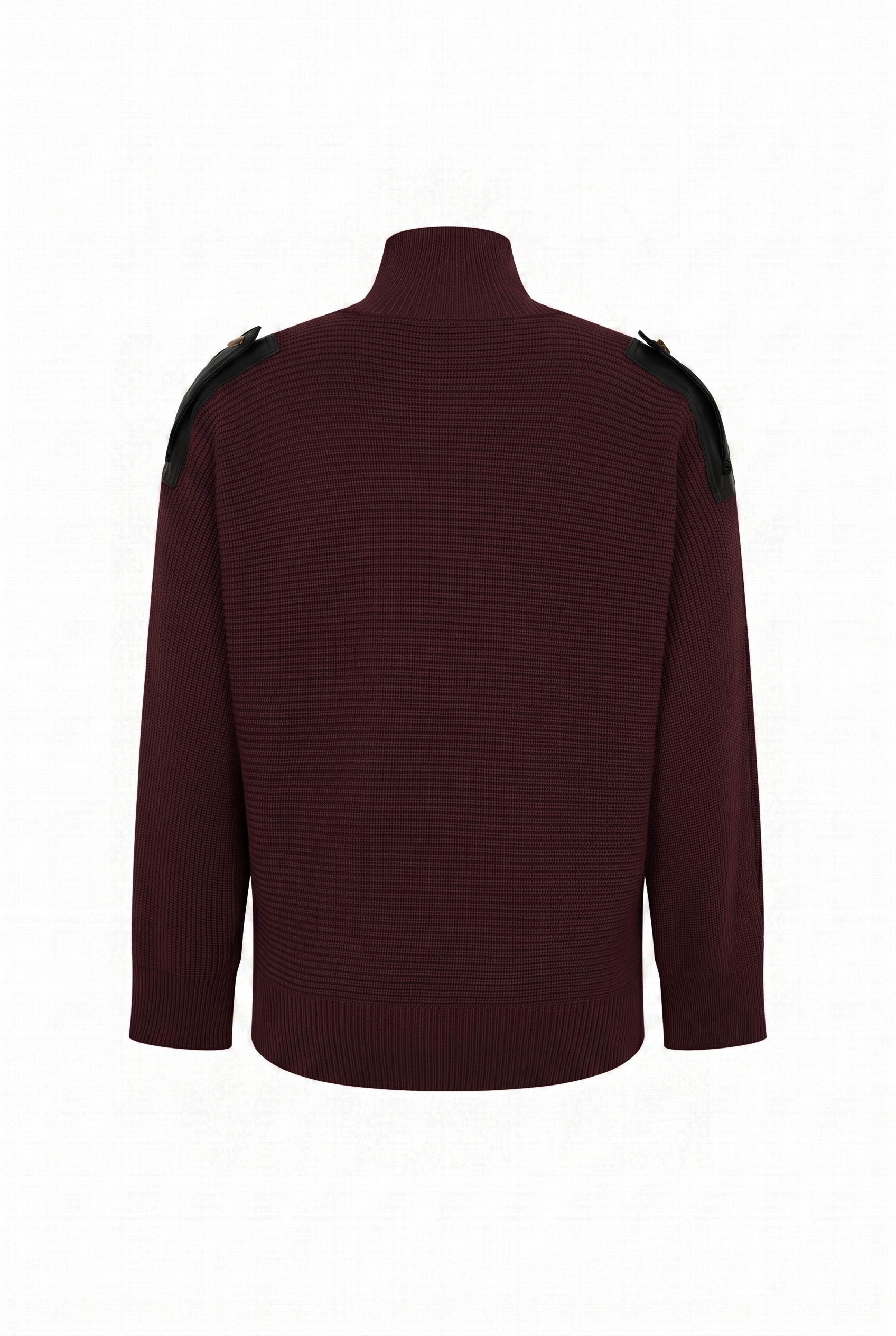 Leather Trimmed Ribbed Sweater