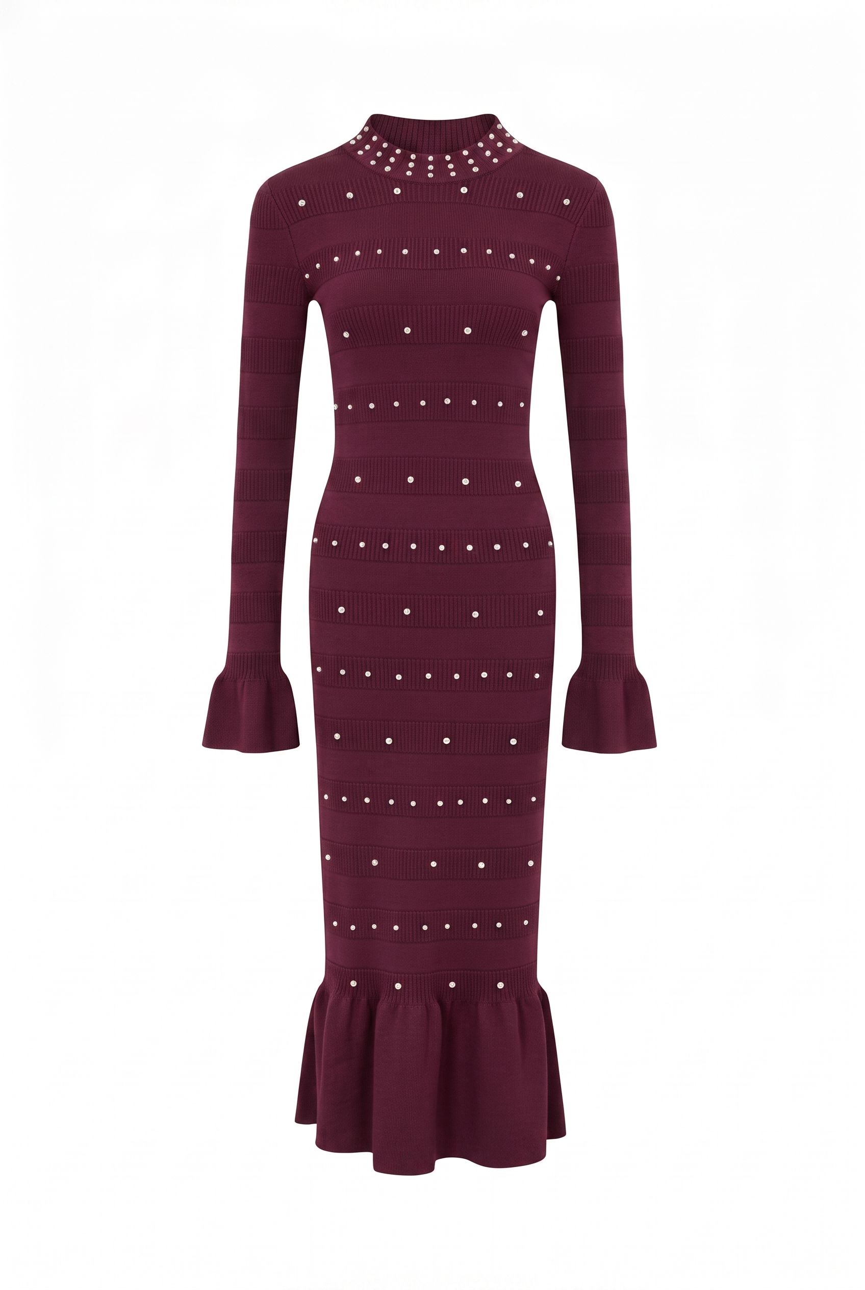 Studded Midi Knit Dress Burgundy / M