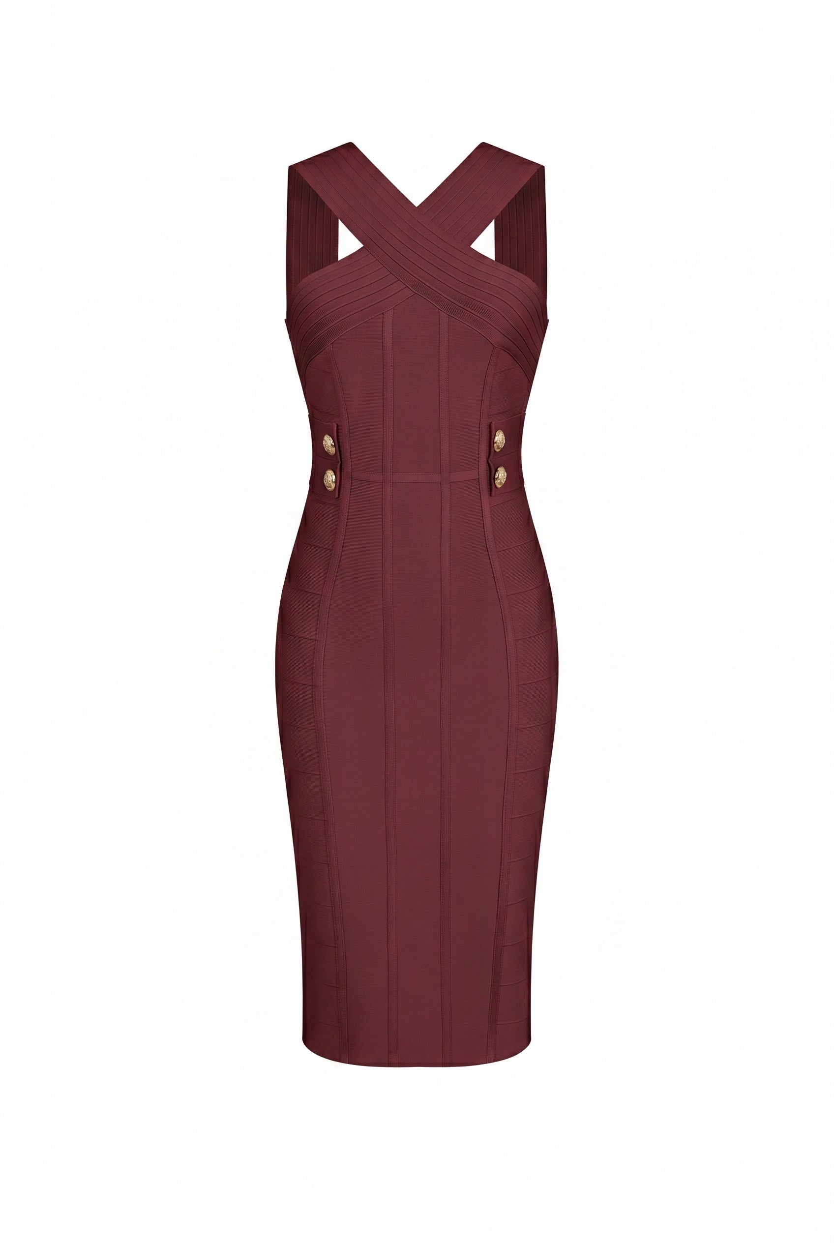 Edith Halter Crossover Bandage Midi Dress