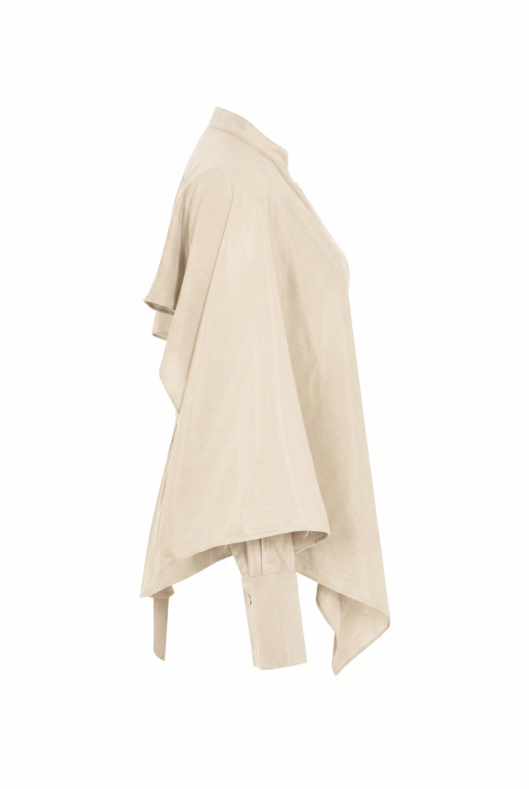 Noelle Woven Asymmetrical Overlay Shirt with Cape Sleeves