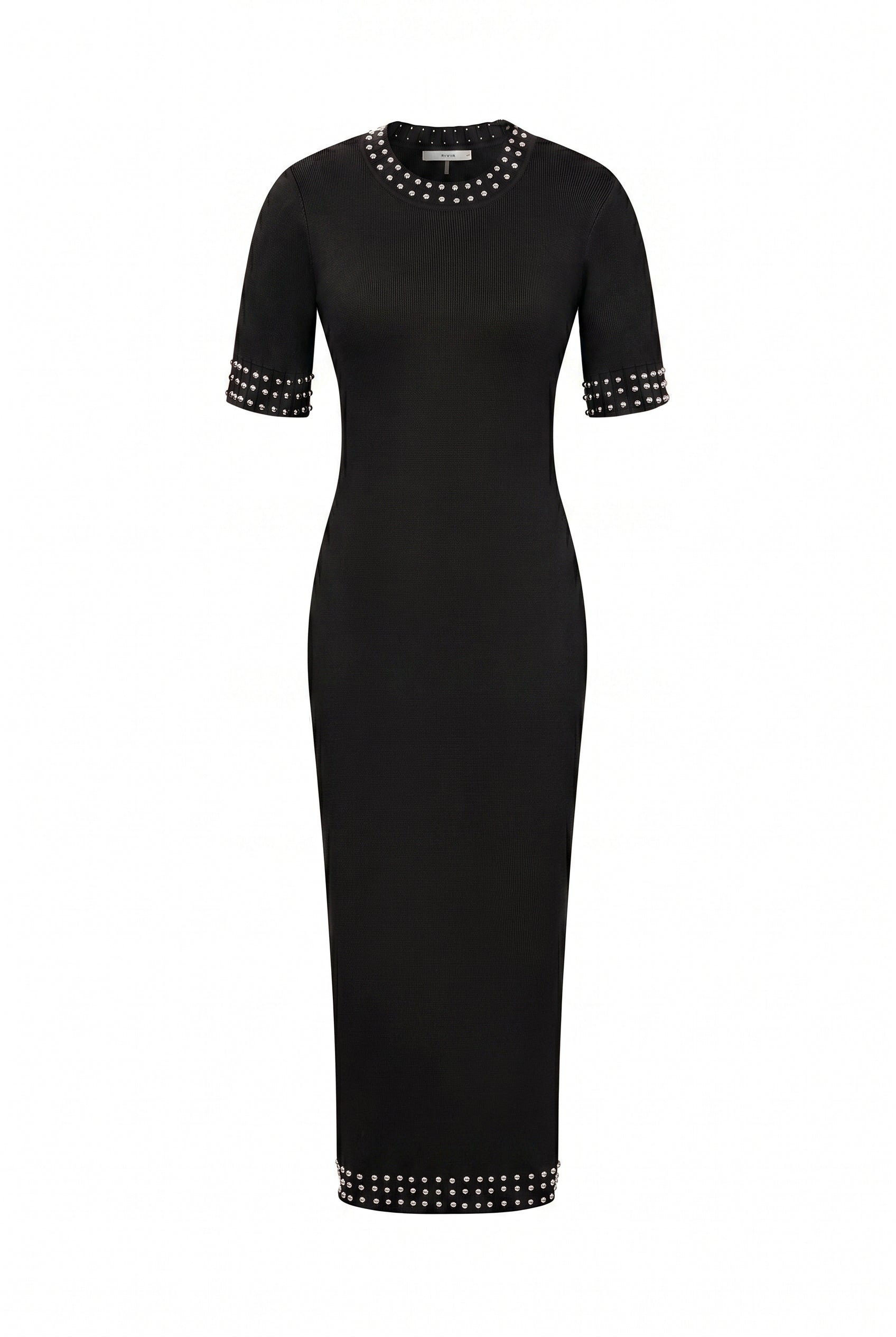 Knit Stud Embellished Short Sleeve Midi Dress