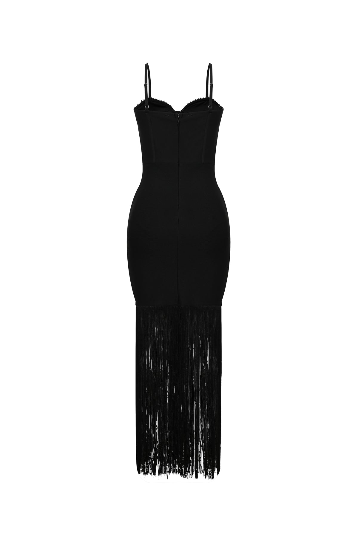 Fringe & Embellished Rhinestone Bandage Maxi Muse Dress