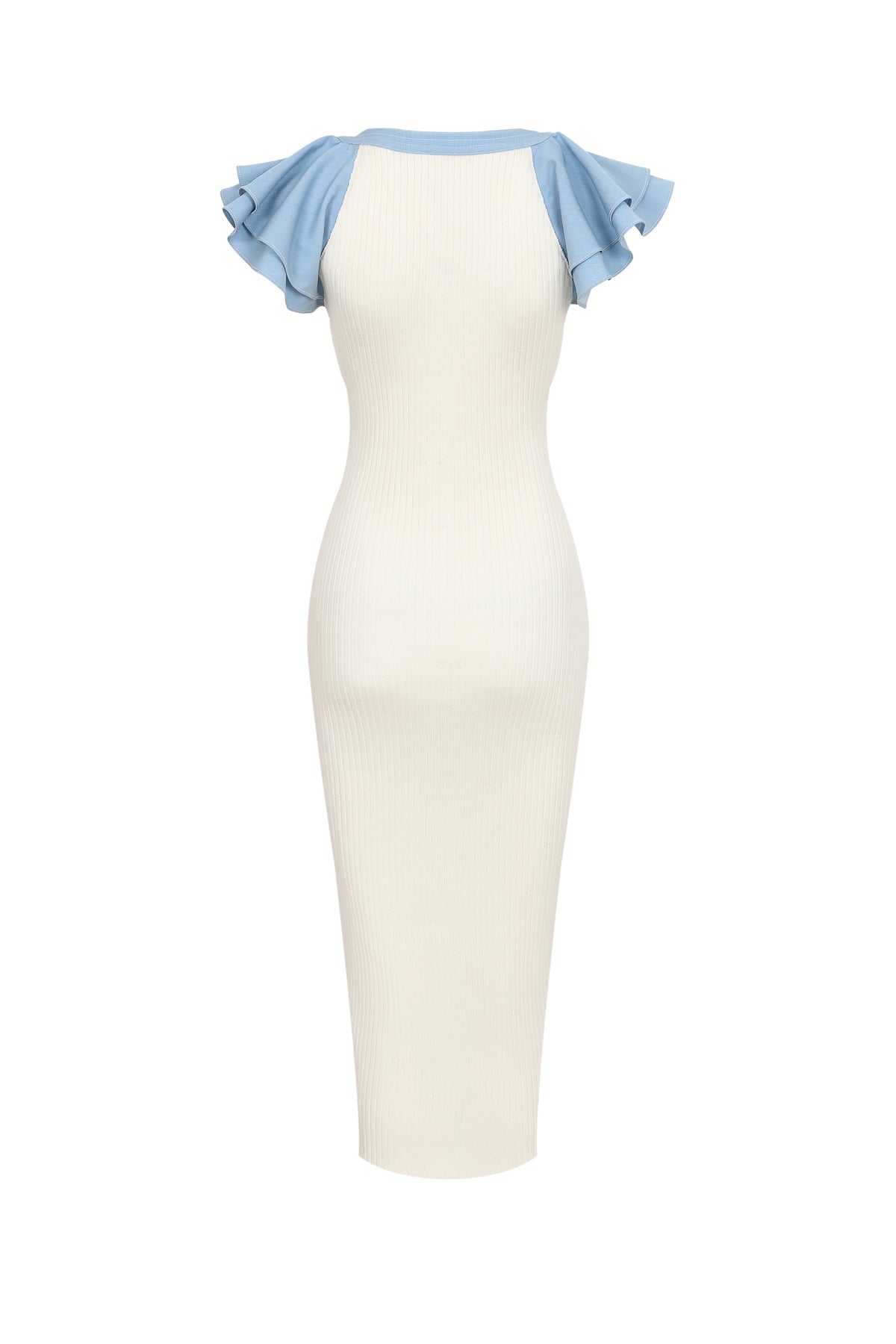 Maribel Knit Flutter Midi Mix Media Dress