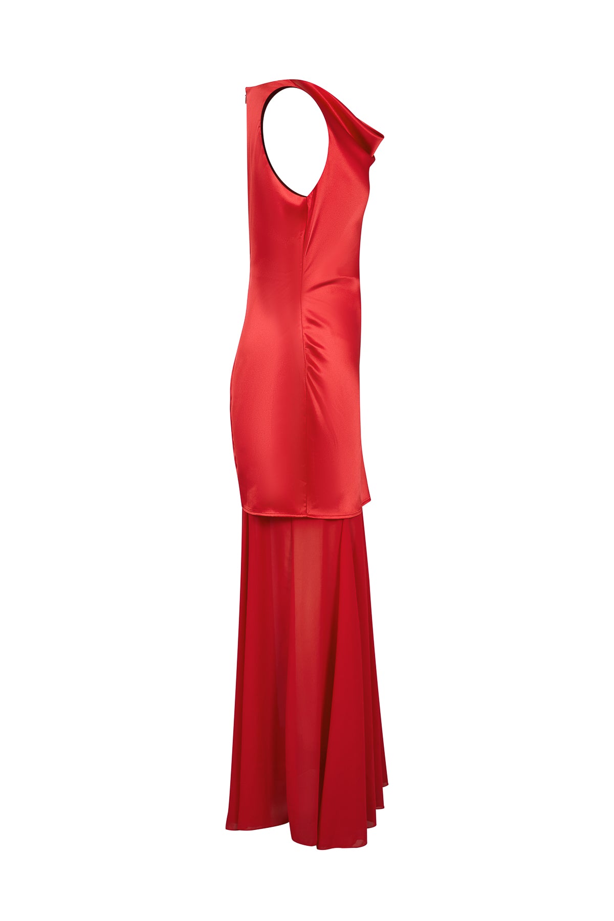 Cowl Neck Satin Chiffon Maxi Dress