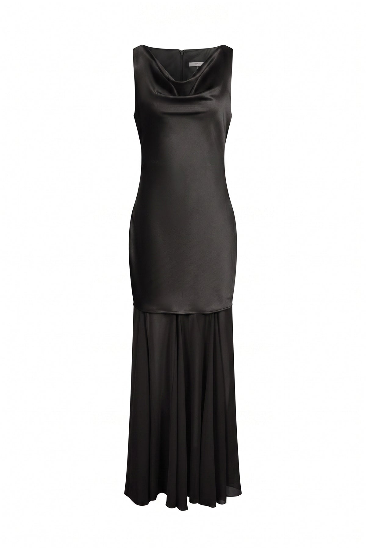 Cowl Neck Satin Chiffon Maxi Dress