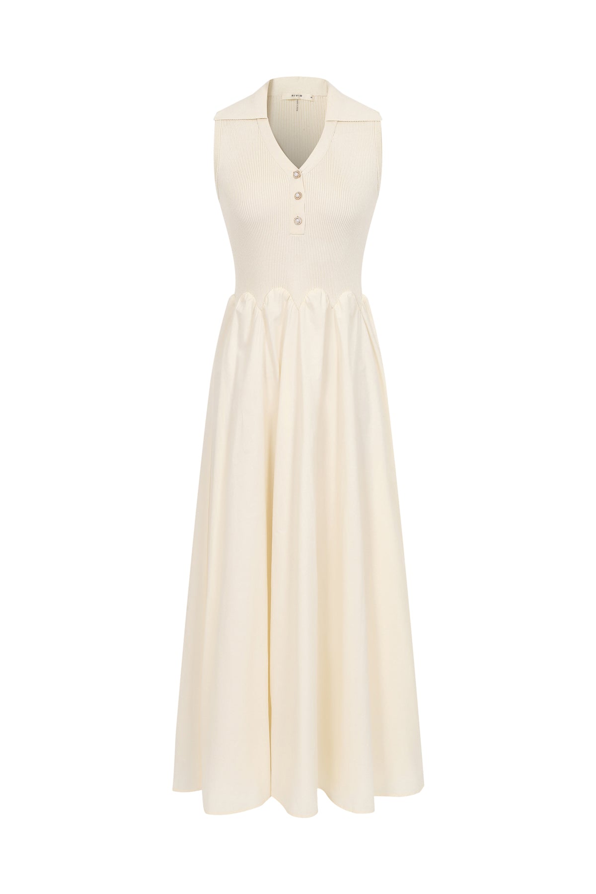 Scallop detail Knit Poplin Midi Dress