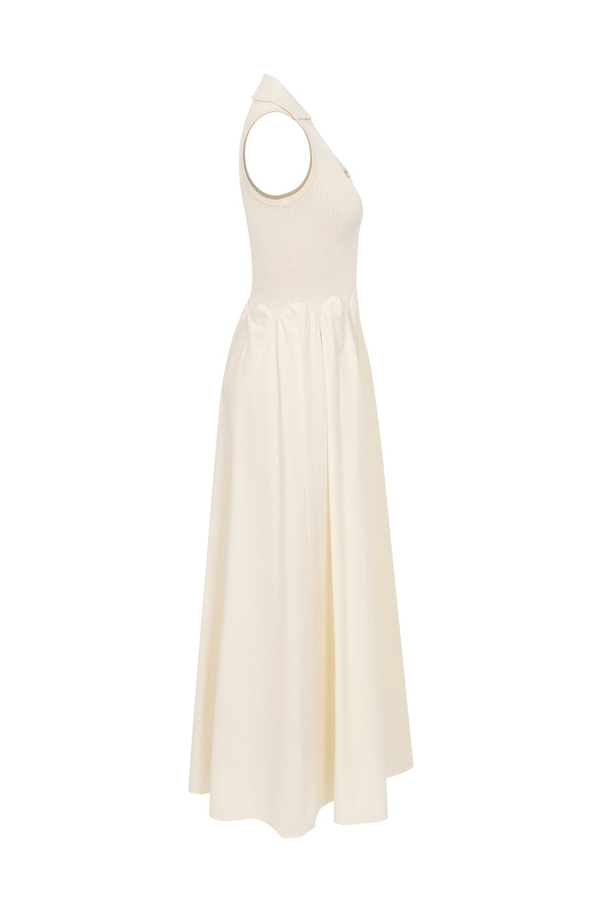 Scallop detail Knit Poplin Midi Dress
