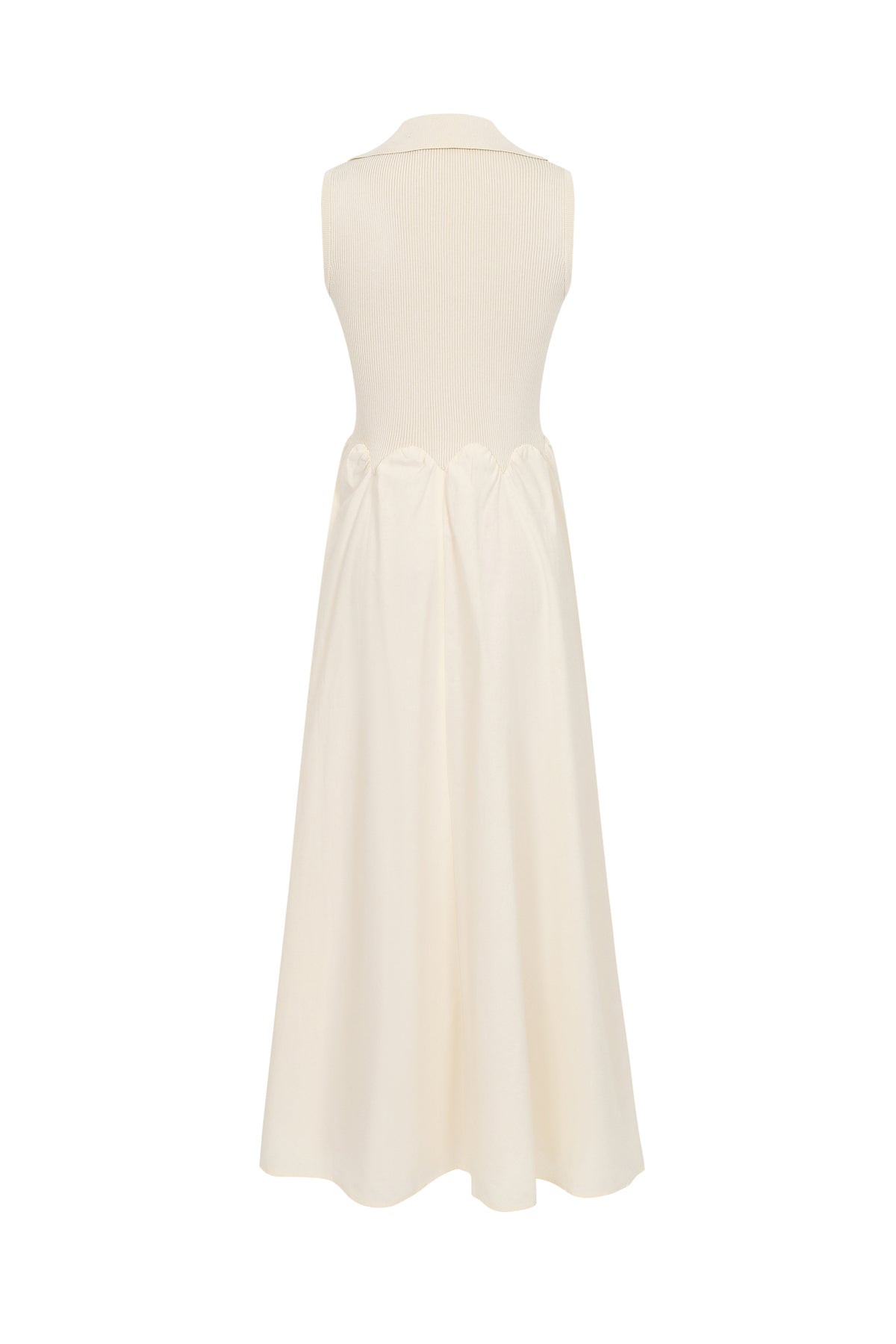 Scallop detail Knit Poplin Midi Dress