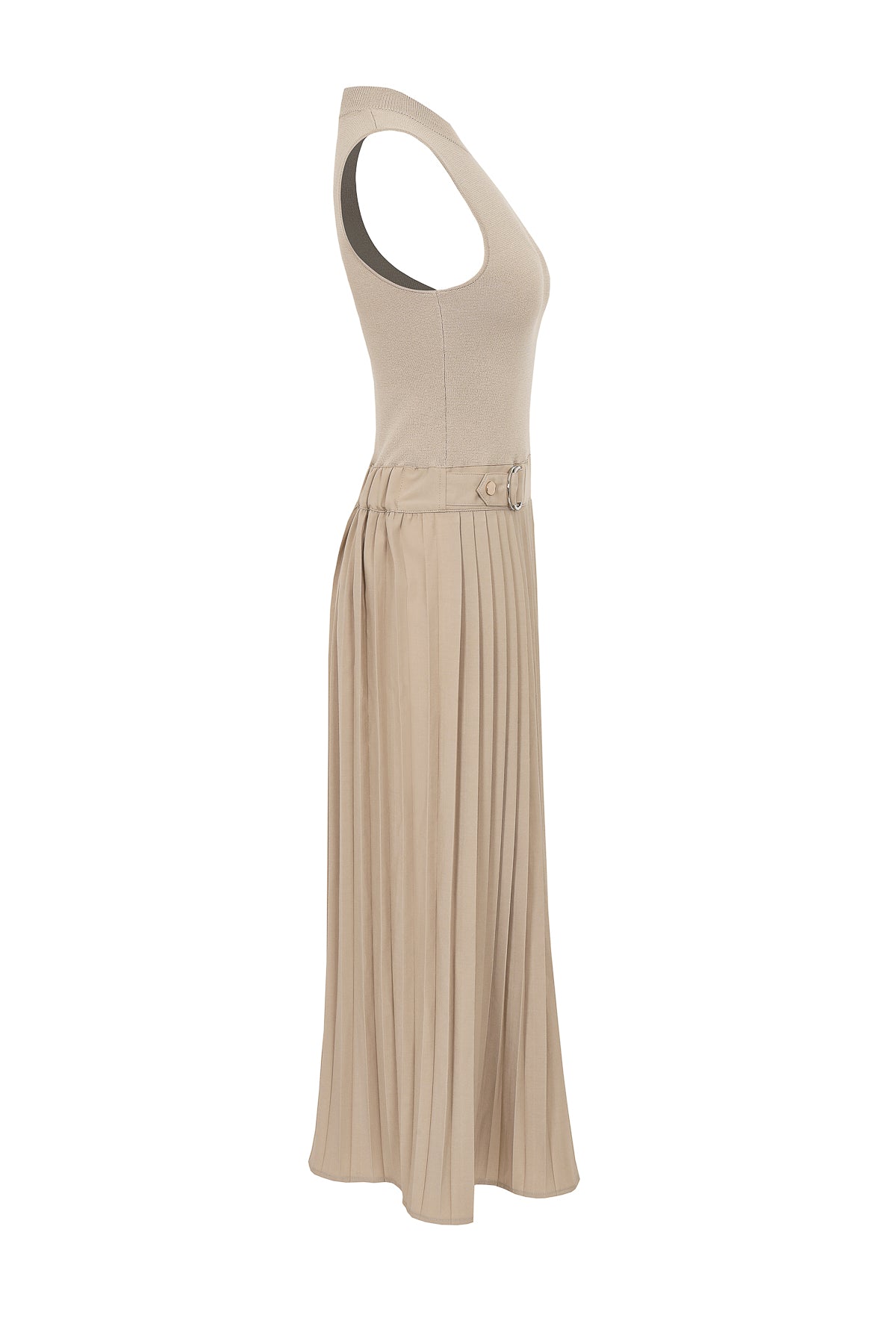 Knit Woven Mix Pleated Midi Dress