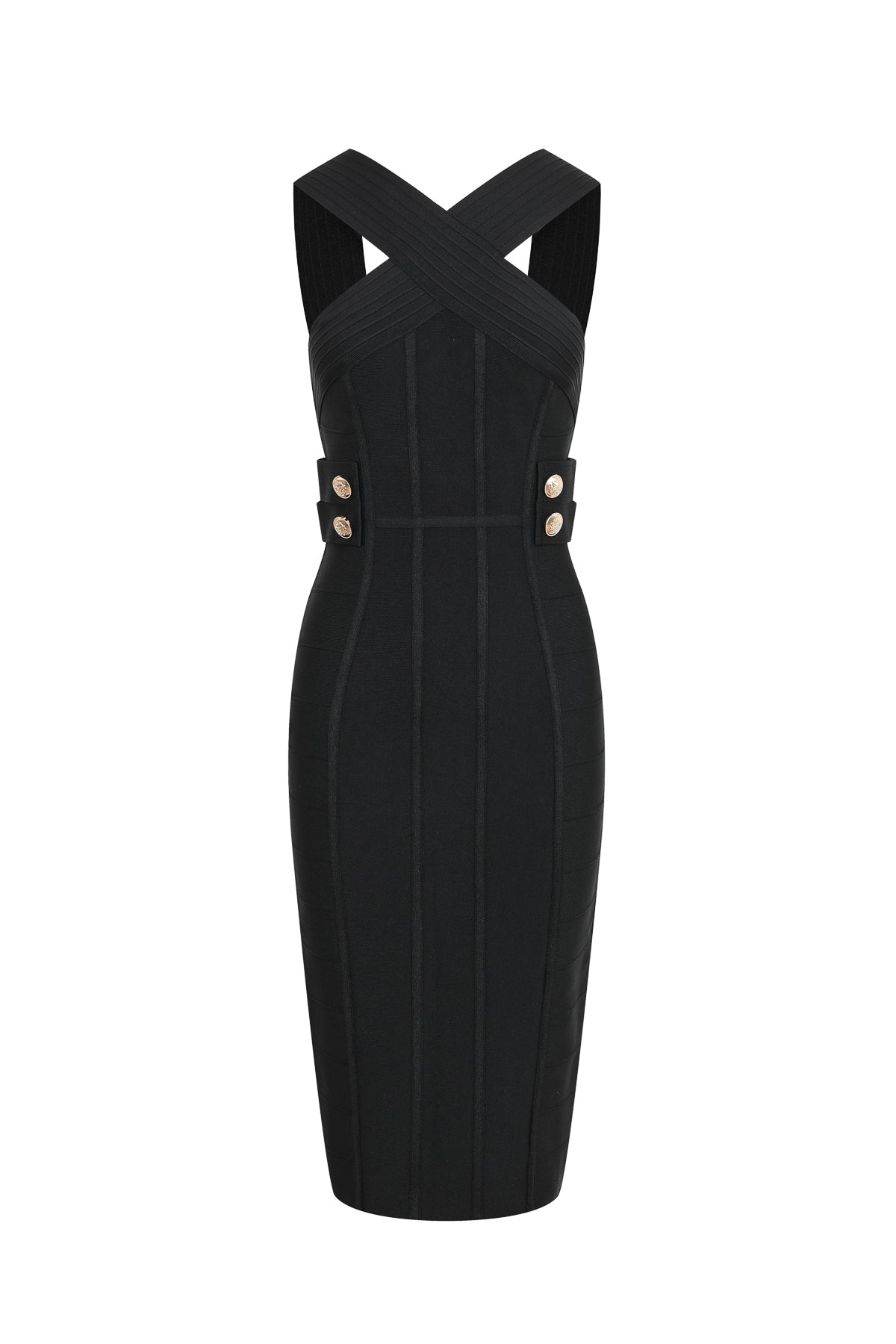 Edith Halter Crossover Bandage Midi Dress